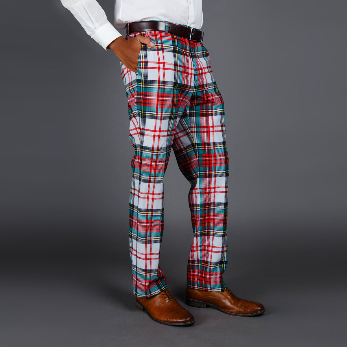 The Scotch on the Rocks | White Plaid Holiday Dress Pants - Shinesty