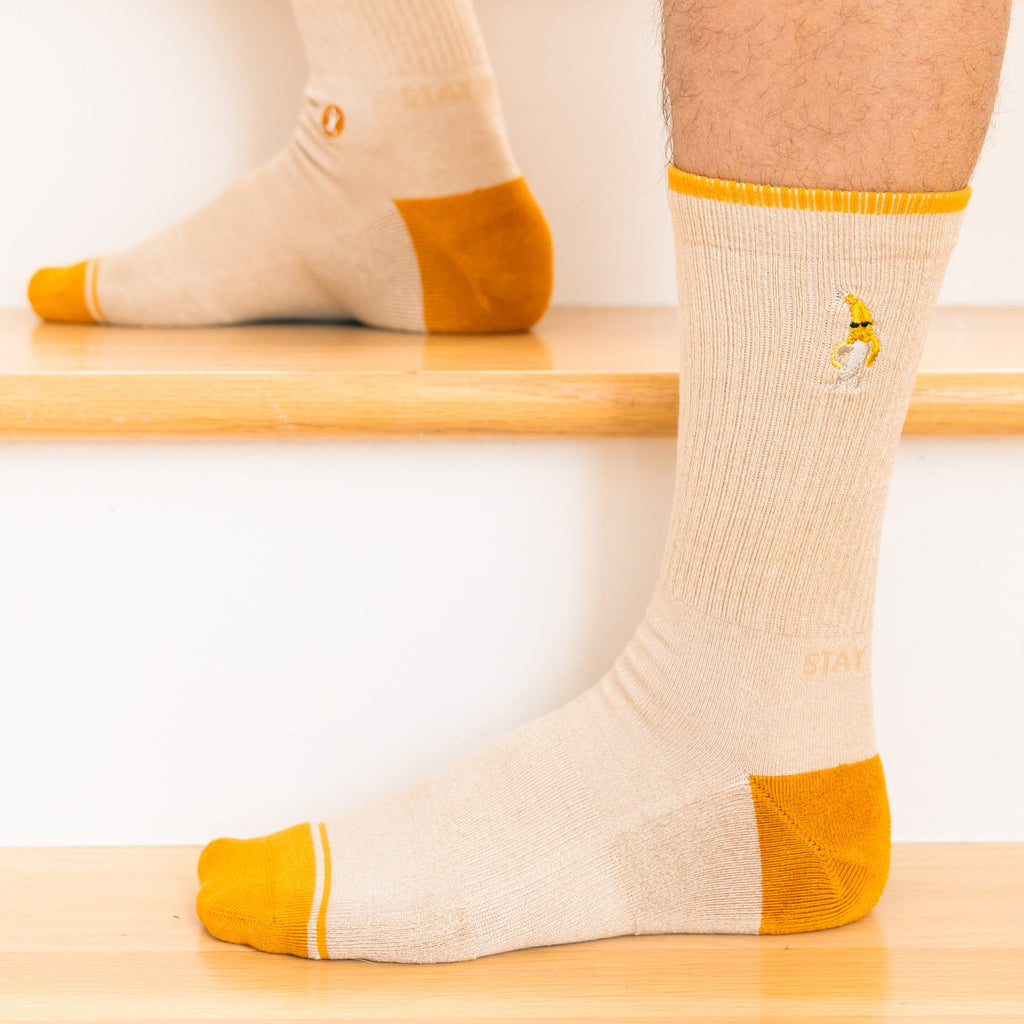 The Banana Jam | Tan and Mustard Heel Hammock™ Crew Socks - Shinesty