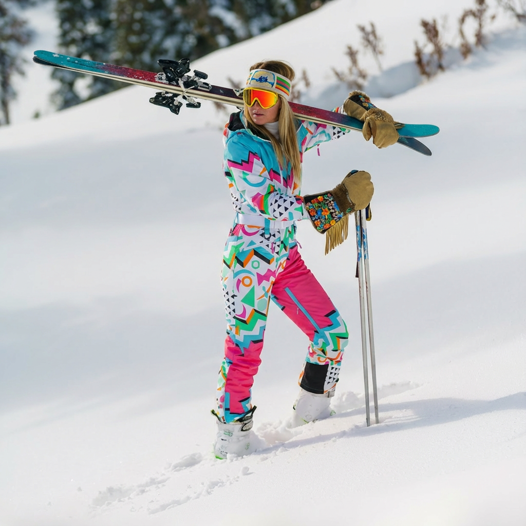 The Geodisiac | Retro Neon Curved Fit Women's One Piece Ski Suit - Shinesty