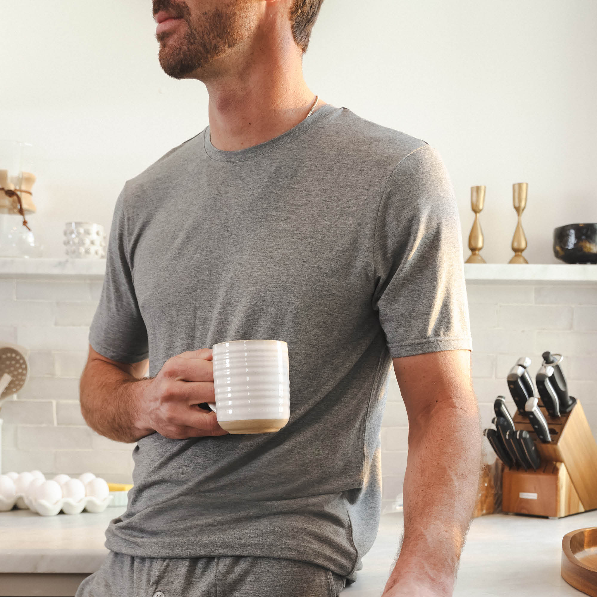 The Rock Solid | Mild Grey SleepDeep™ Men’s Pajama Shirt - Shinesty