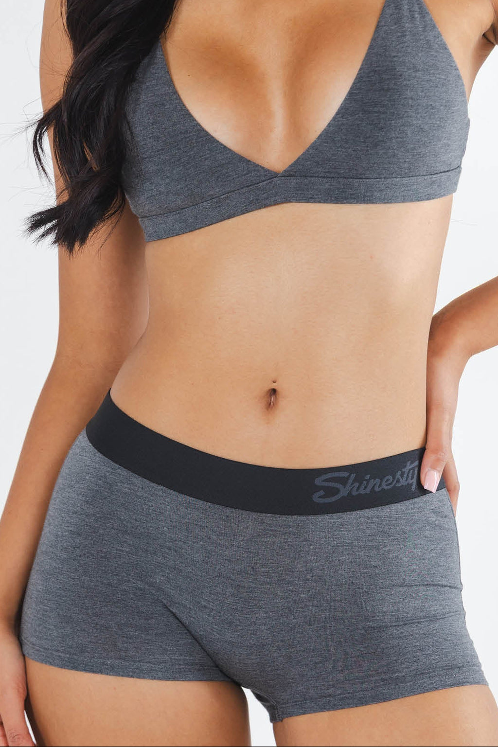 The Basalt | Heather Charcoal Boyshort Underwear with Waistband - Shinesty