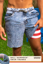 The Jacksonville Jort | Denim USA Ball Hammock® Pouch 8" Swim Trunks - Shinesty