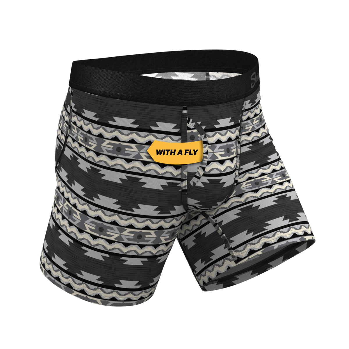 The Arroyo Grande | Grey and Black Aztec Ball Hammock® Pouch Underwear With Fly - Shinesty