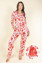 The Santa Slays | Christmas Toile SleepDeep™ Women’s Long Sleeve Pajama Set - Shinesty