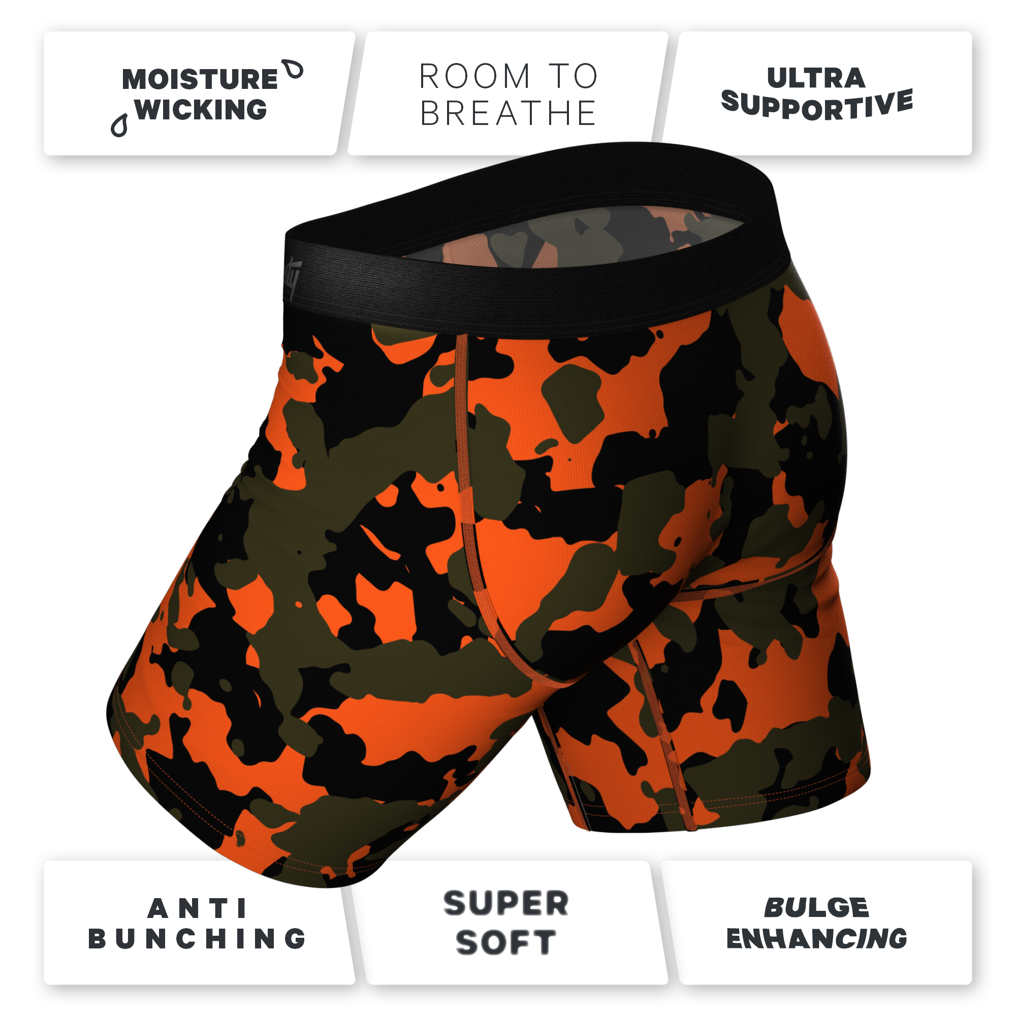 The Bambi Bunchers | Orange Camo Deer Ball Hammock® Boxer - Long Leg - Shinesty