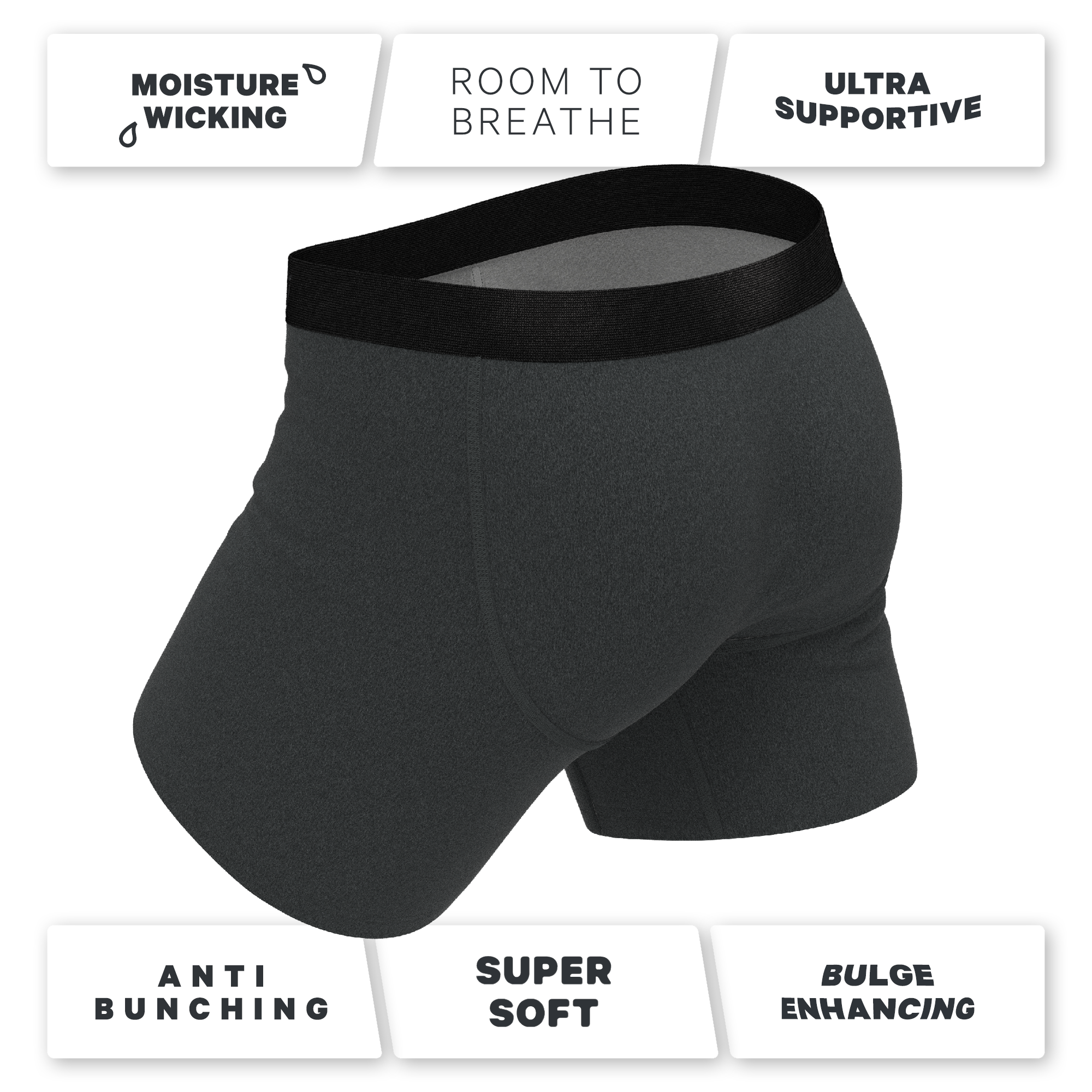 The Basalt | Heather Charcoal Ball Hammock® Pouch Underwear With Fly - Shinesty