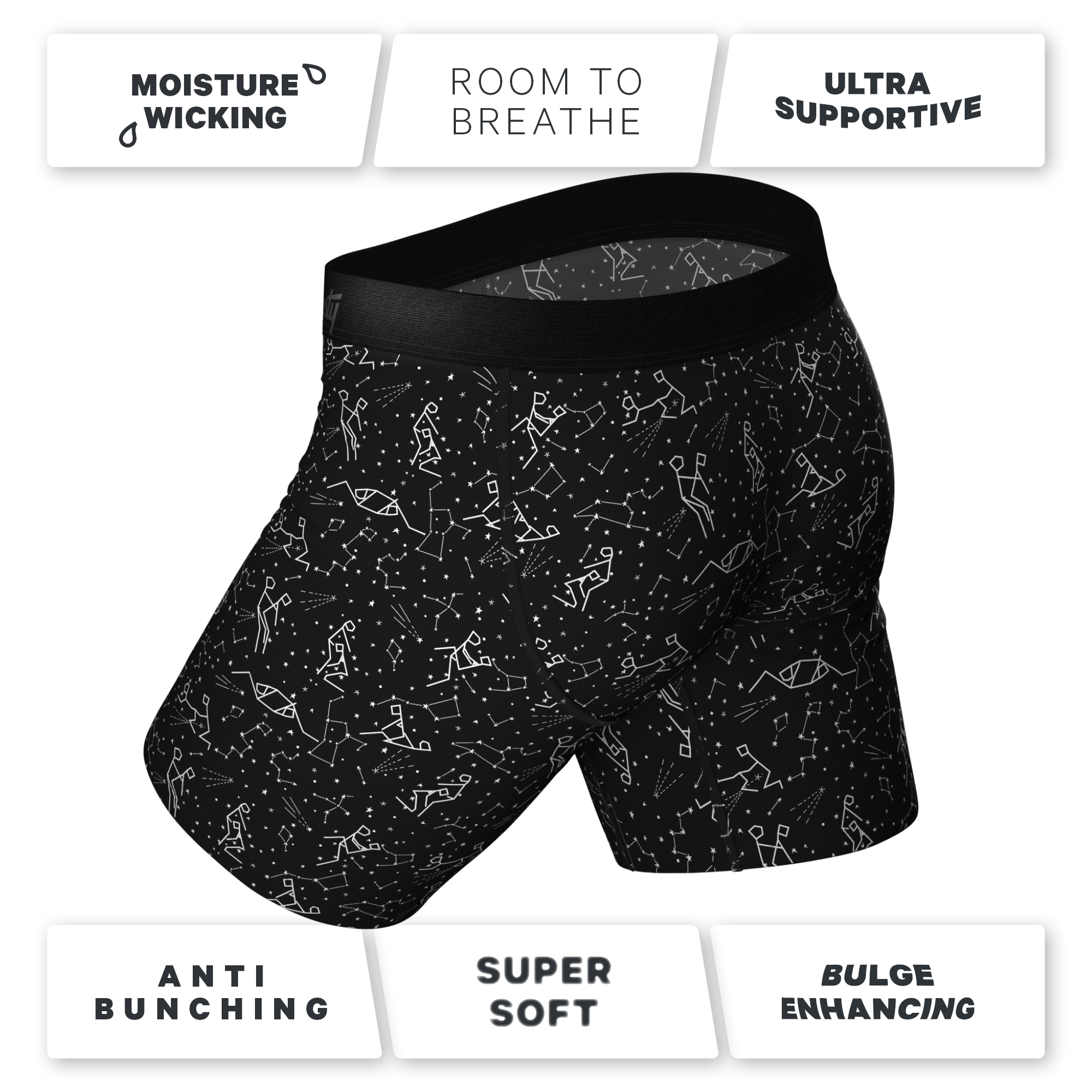 The Big Bang | Glow In The Dark Constellation Ball Hammock® Boxer - Long Leg - Shinesty