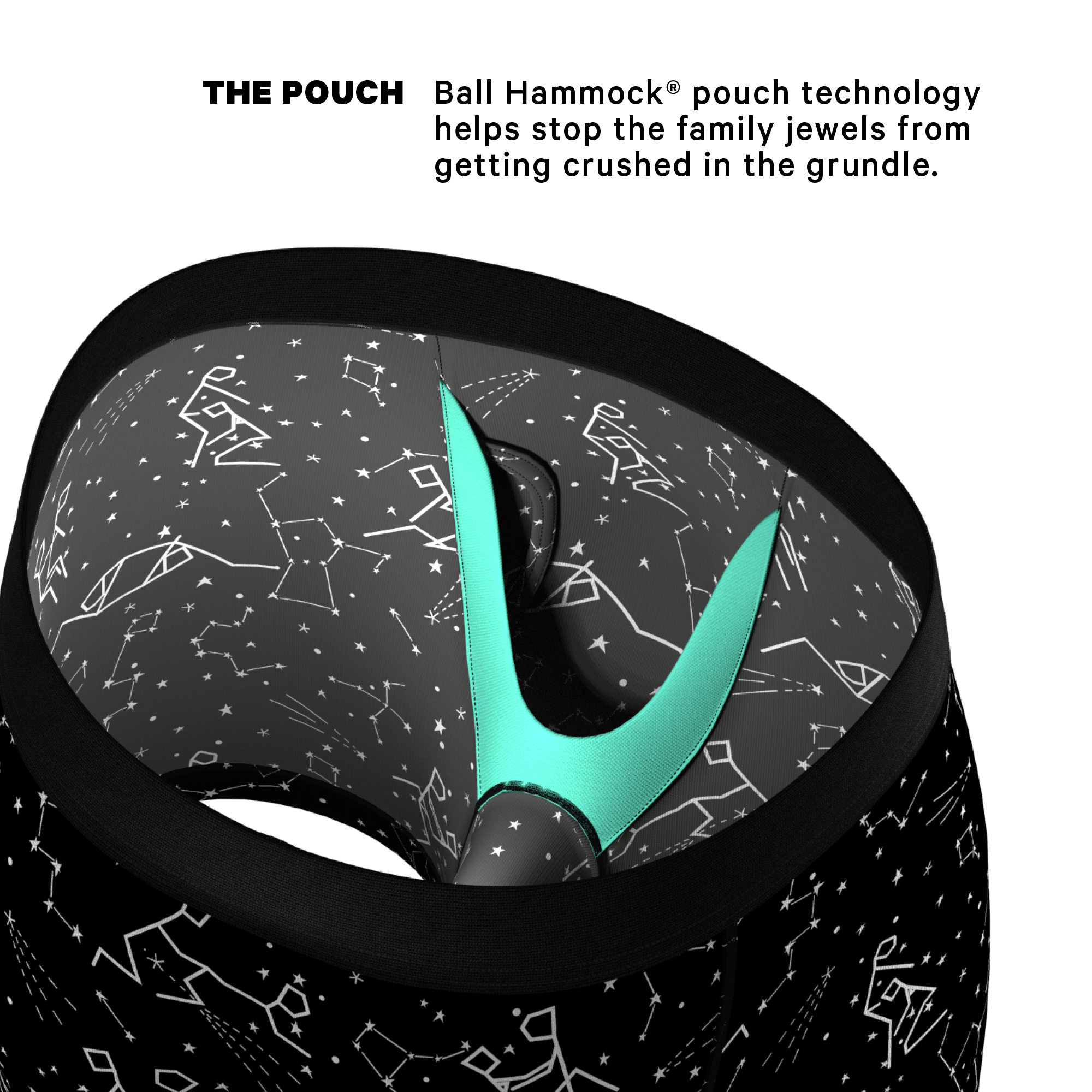 The Big Bang | Glow In The Dark Constellation Ball Hammock® Pouch Underwear With Fly - Shinesty