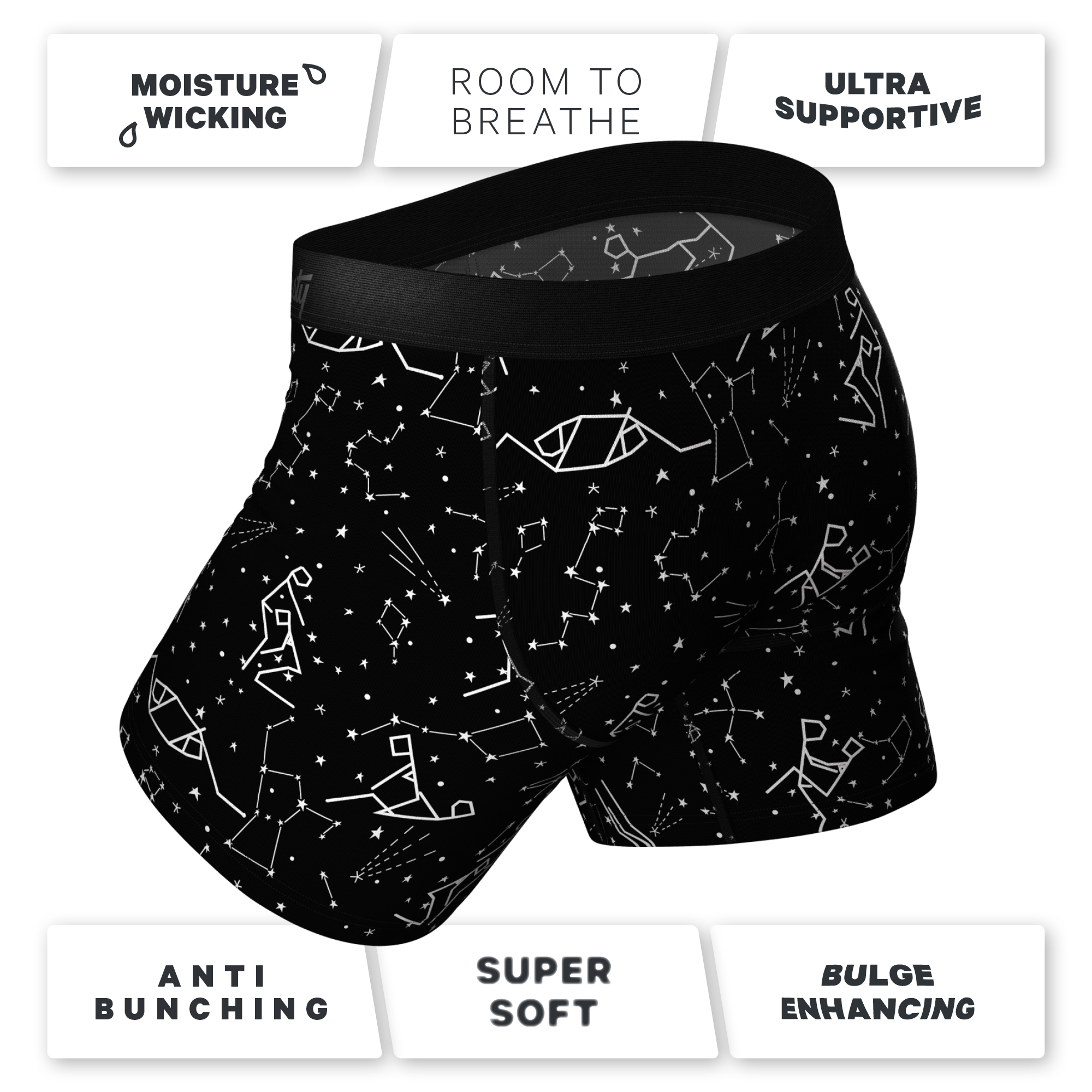 The Big Bang | Glow In The Dark Constellation Ball Hammock® Pouch Underwear With Fly - Shinesty