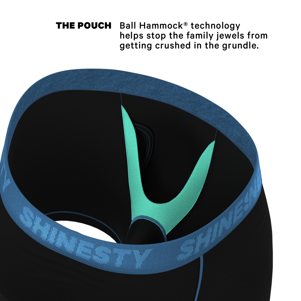 The Black Hole | Black and Blue Ball Hammock® Pouch Underwear With Fly - Shinesty