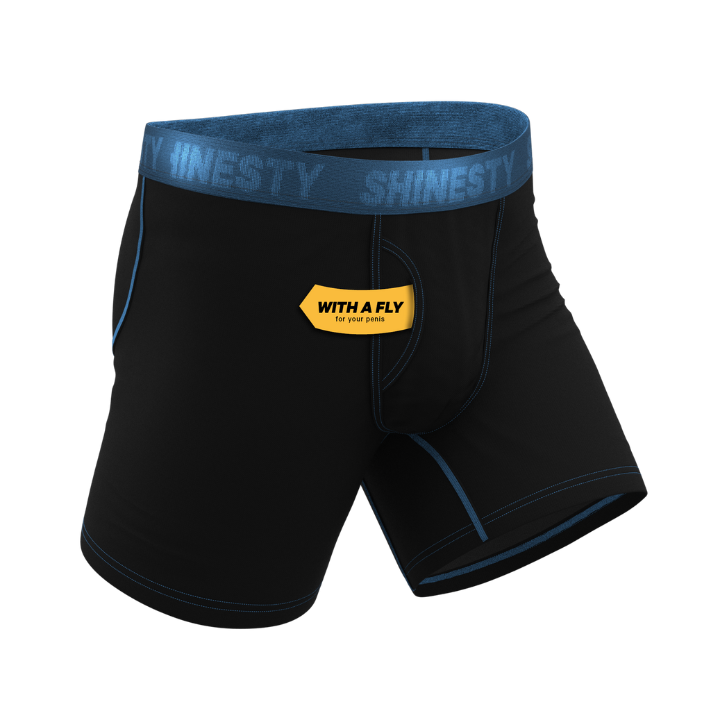 The Black Hole | Black and Blue Ball Hammock® Pouch Underwear With Fly - Shinesty