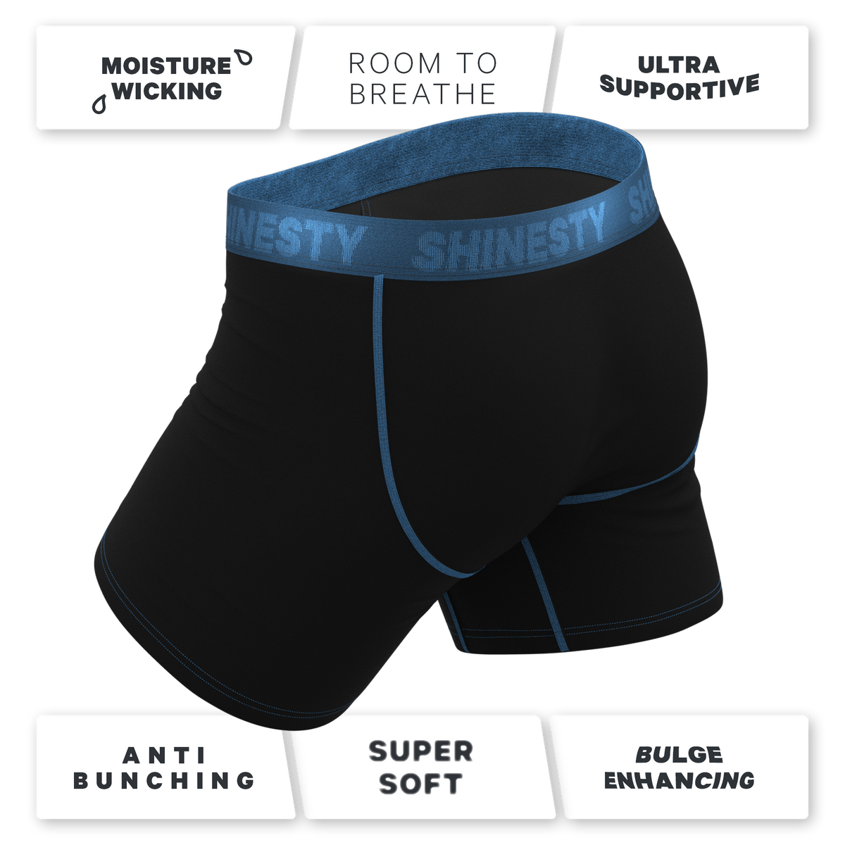 The Black Hole | Black and Blue Ball Hammock® Pouch Underwear With Fly - Shinesty