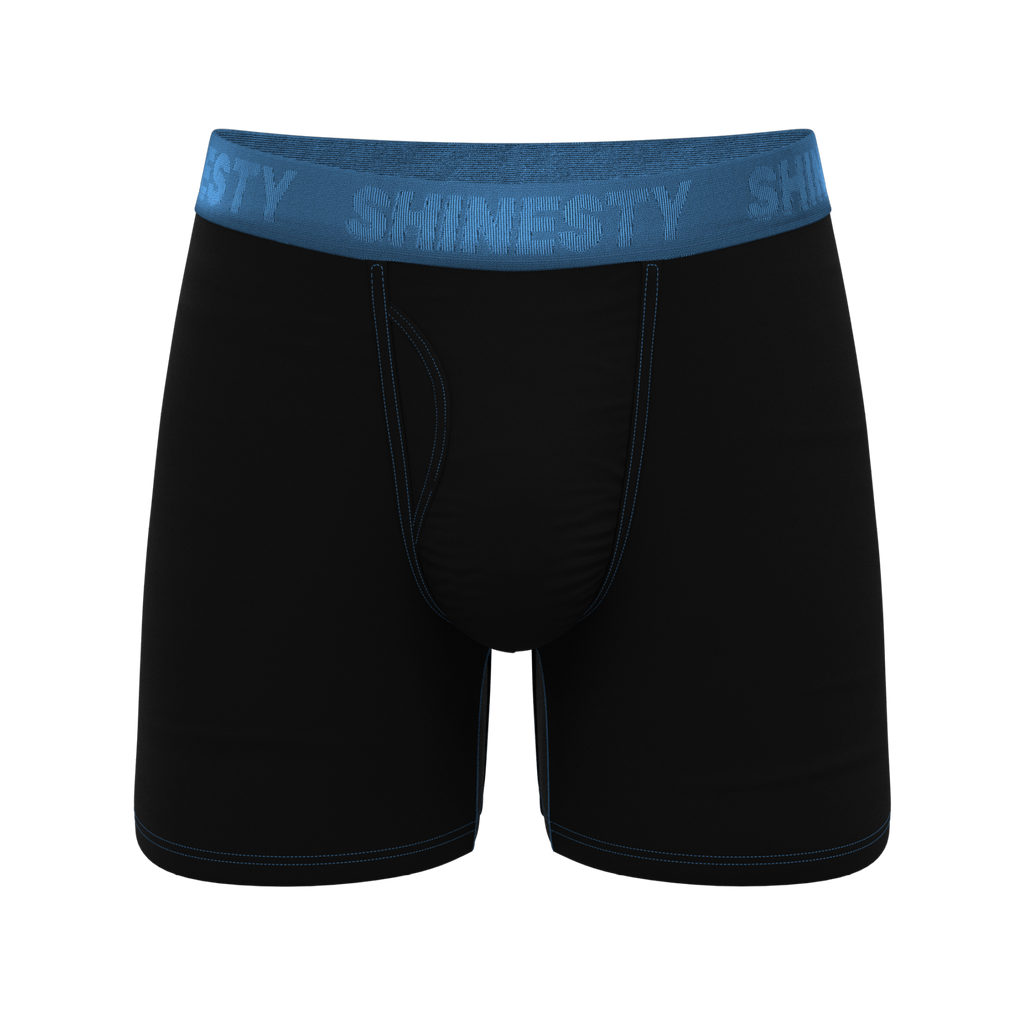 The Black Hole | Black and Blue Ball Hammock® Pouch Underwear With Fly - Shinesty