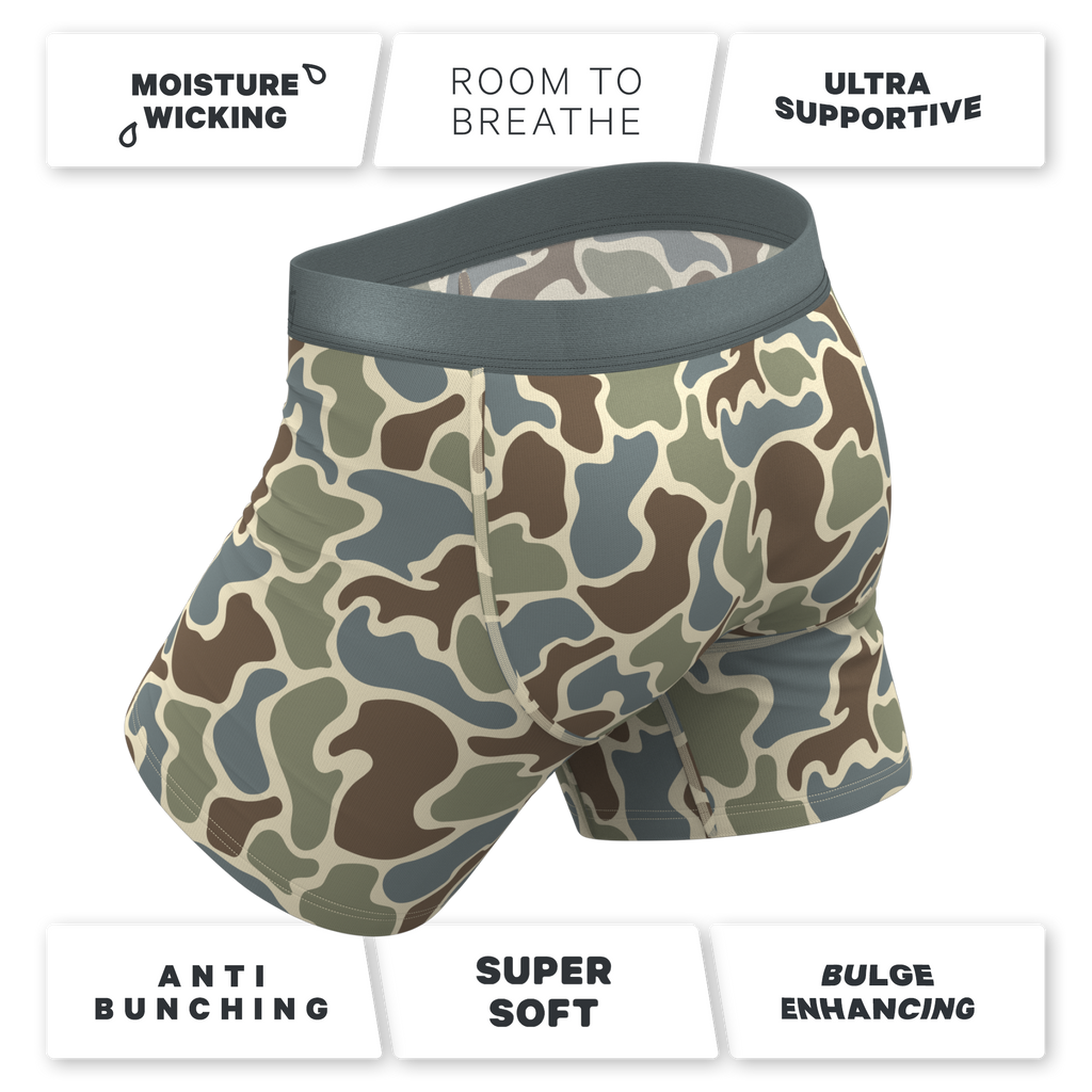 The Blender | Grey Duck Camo Ball Hammock® Pouch Underwear With Fly - Shinesty