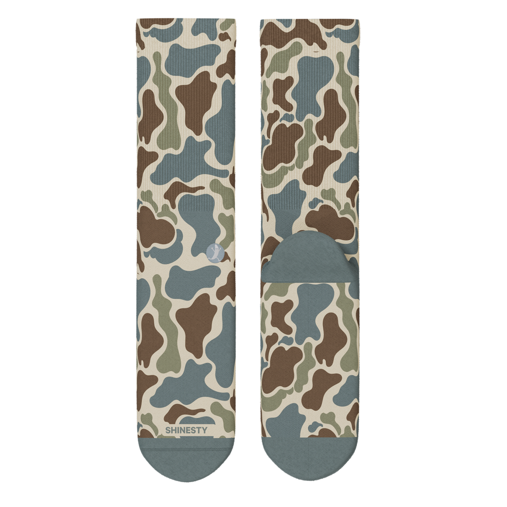 The Blender | Grey Duck Camo Heel Hammock™ Crew Socks - Shinesty