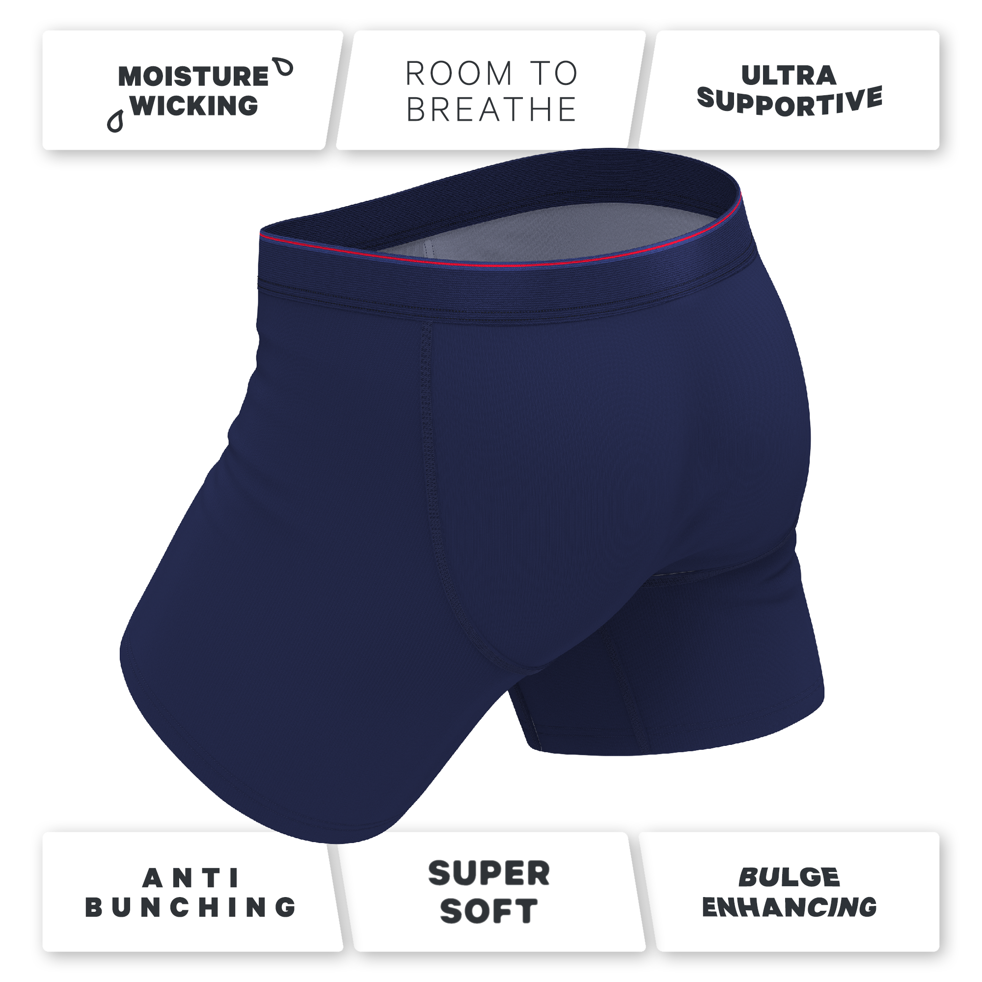 The Blueberry Pie | Red Tip Navy Ball Hammock® Pouch Underwear With Fly - Shinesty