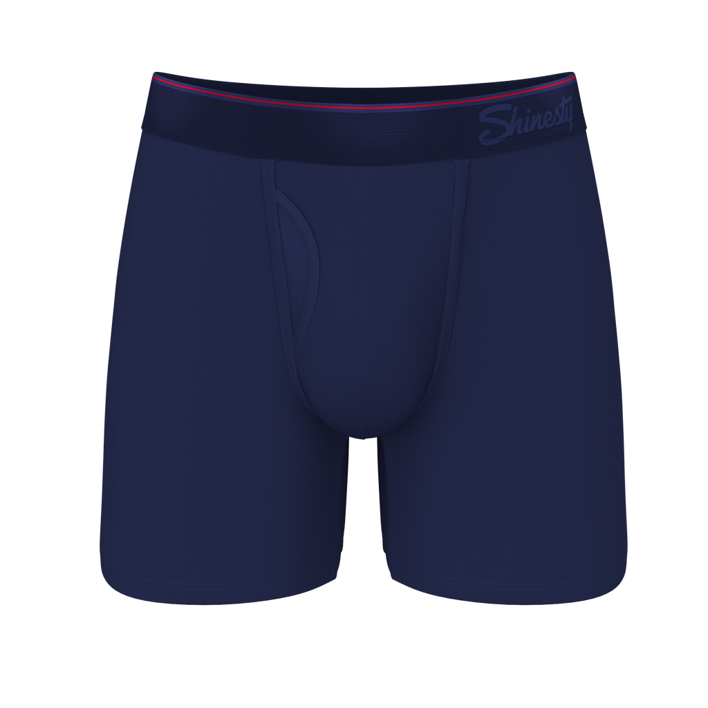 The Blueberry Pie | Red Tip Navy Ball Hammock® Pouch Underwear With Fly - Shinesty