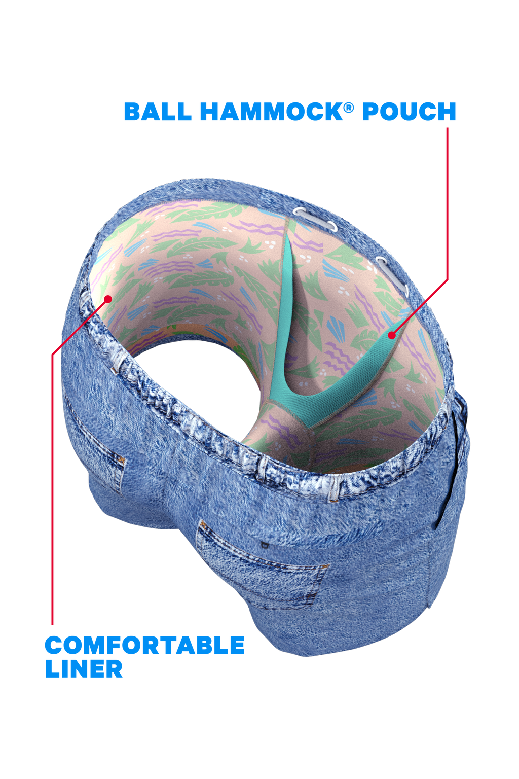 The Boogie Board Lord | Denim Tropical Ball Hammock® Pouch 8" Swim Trunks - Shinesty