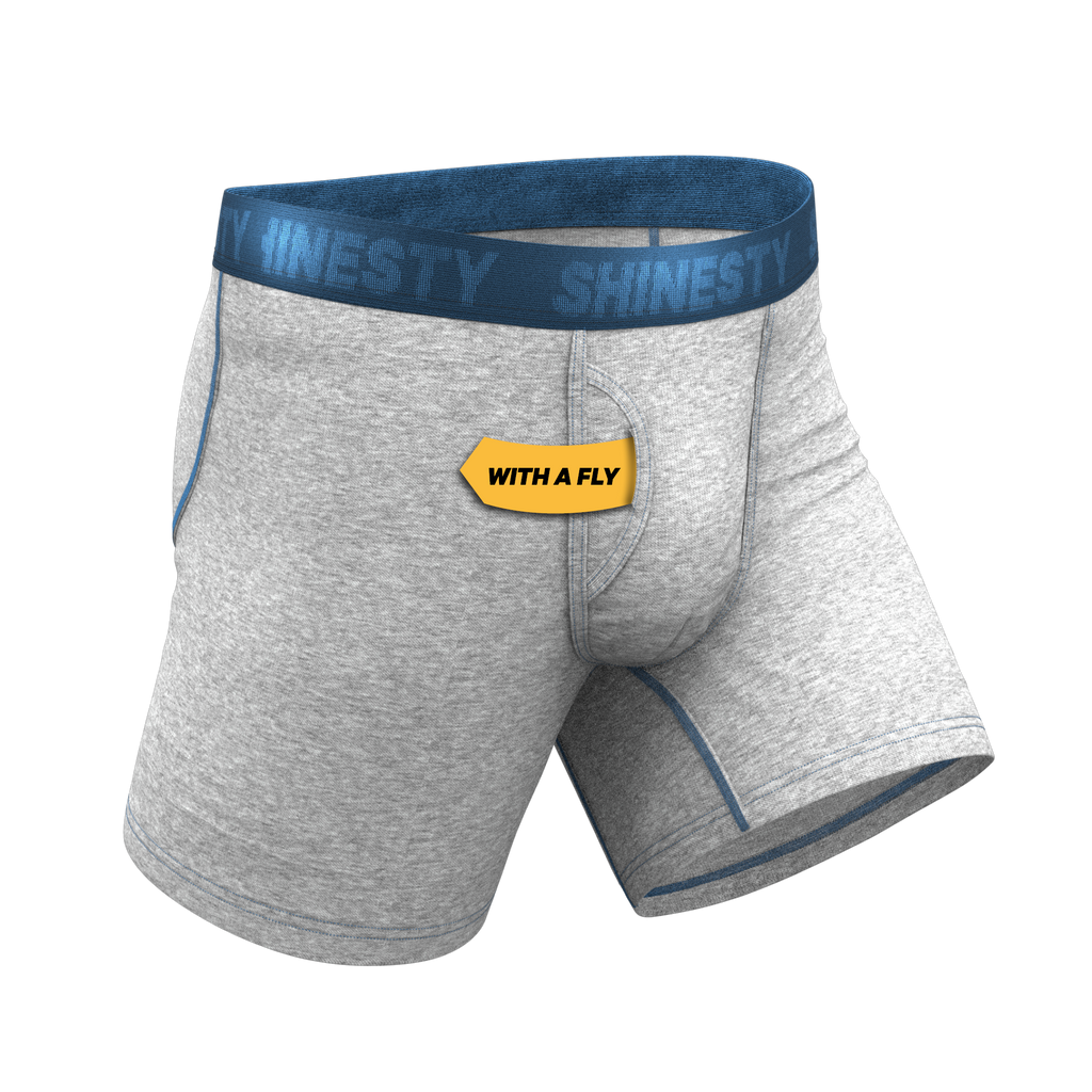 The Physical Education | Heather Grey and Blue Ball Hammock® Pouch Underwear With Fly - Shinesty