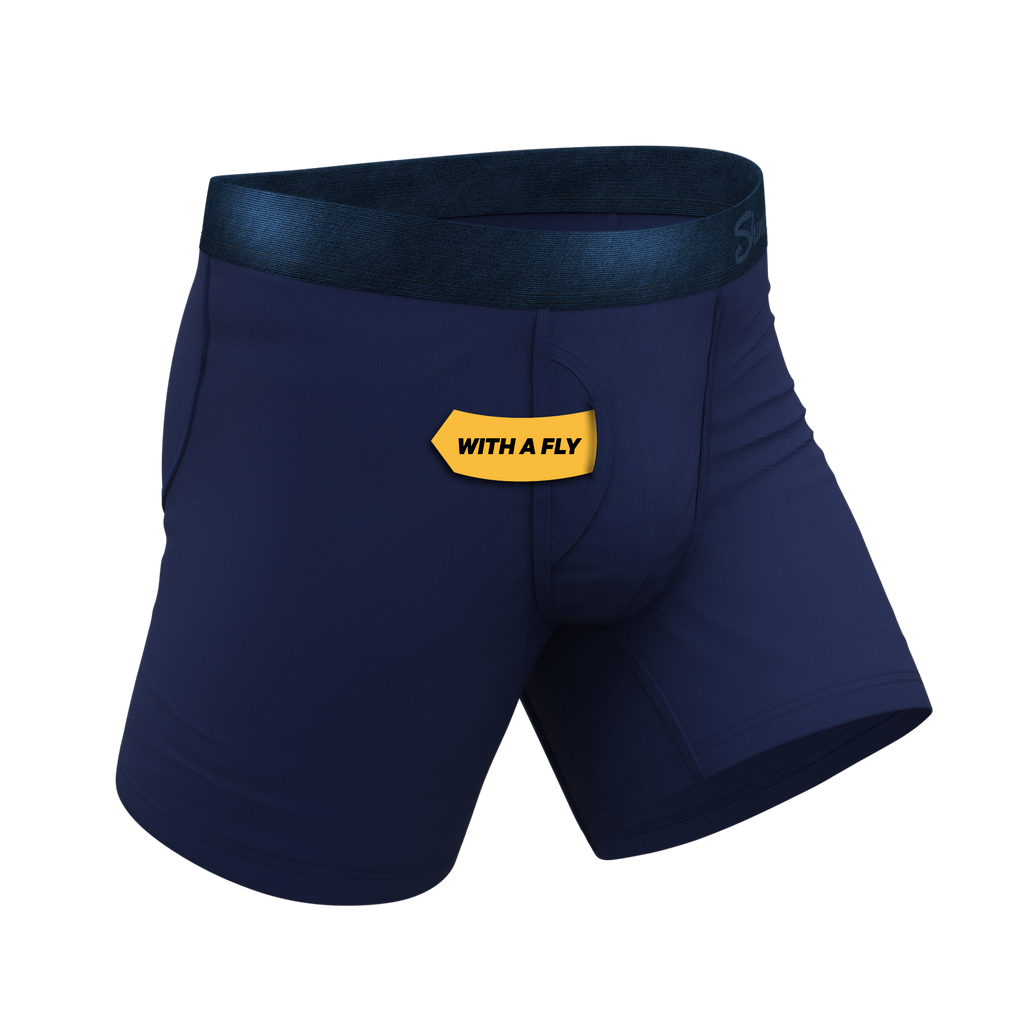 The Navy Jones | Tonal Navy Ball Hammock® Pouch Underwear With Fly - Shinesty