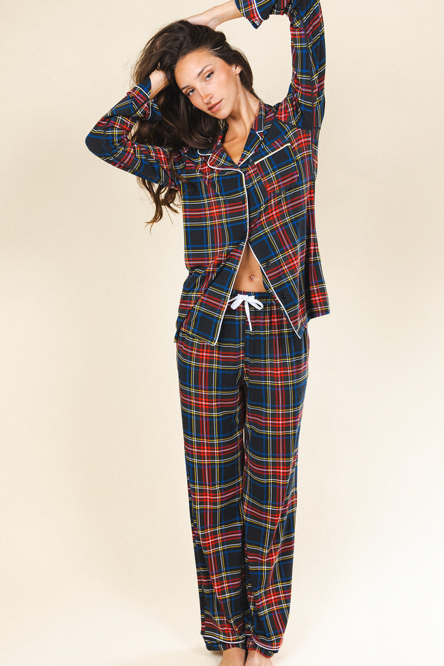 The Cappuccino | Holiday Tartan Plaid SleepDeep™ Women’s Long Sleeve Pajama Set - Shinesty