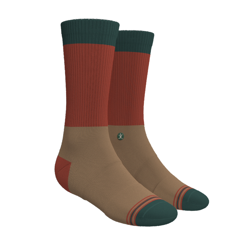 The Car Camper | Earth Tone Color Block Heel Hammock™ Crew Socks - Shinesty