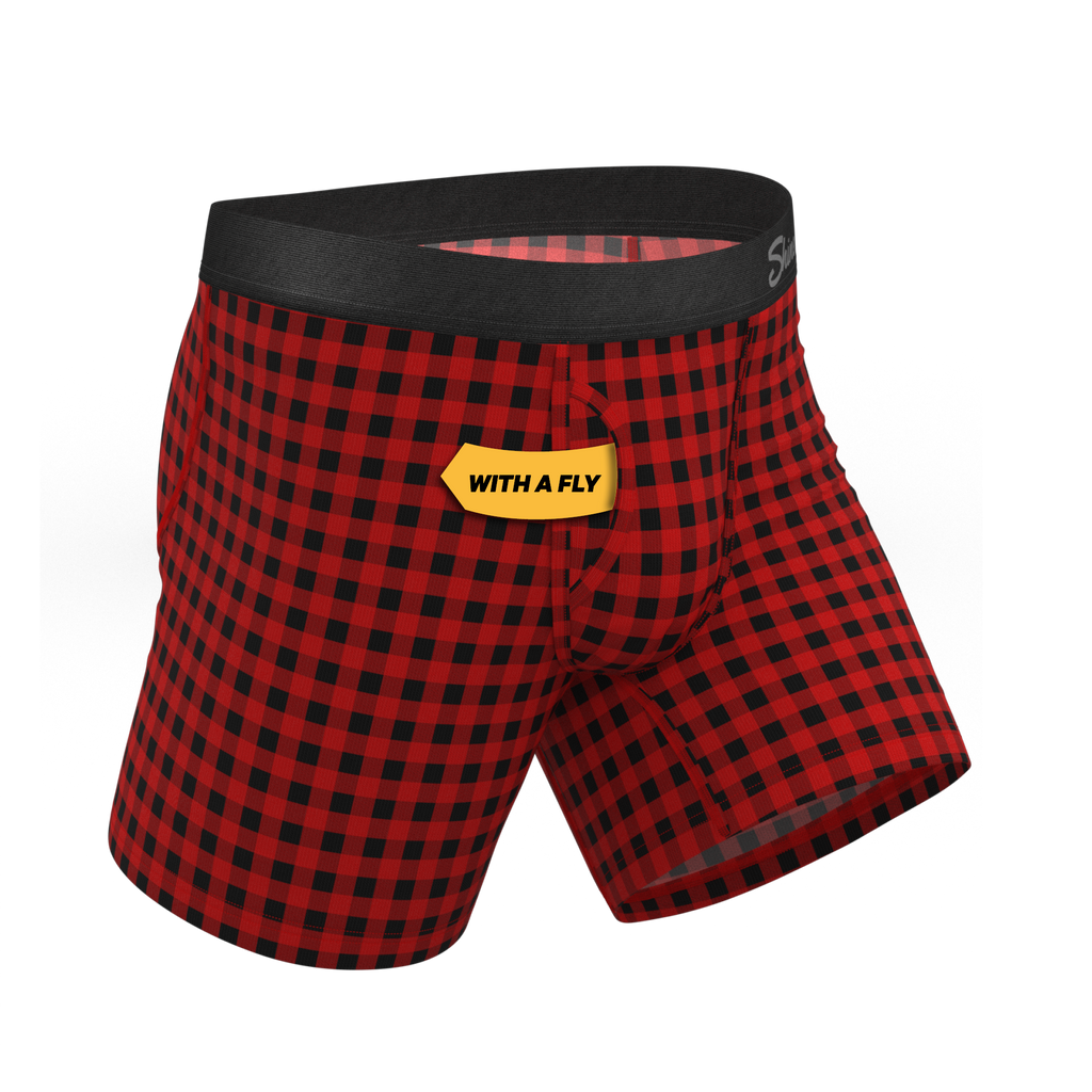 The Cardinal | Micro Buffalo Check Ball Hammock® Pouch Underwear With Fly - Shinesty