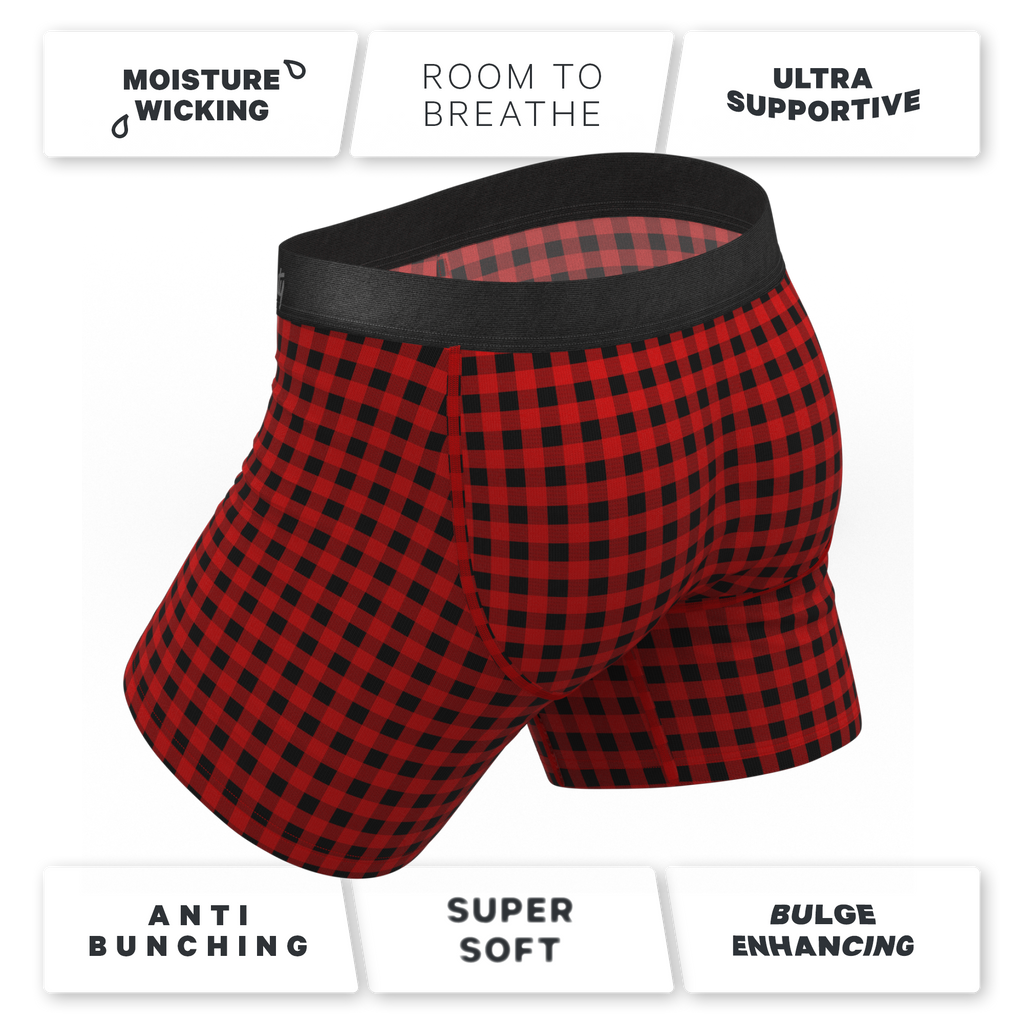The Cardinal | Micro Buffalo Check Ball Hammock® Pouch Underwear With Fly - Shinesty