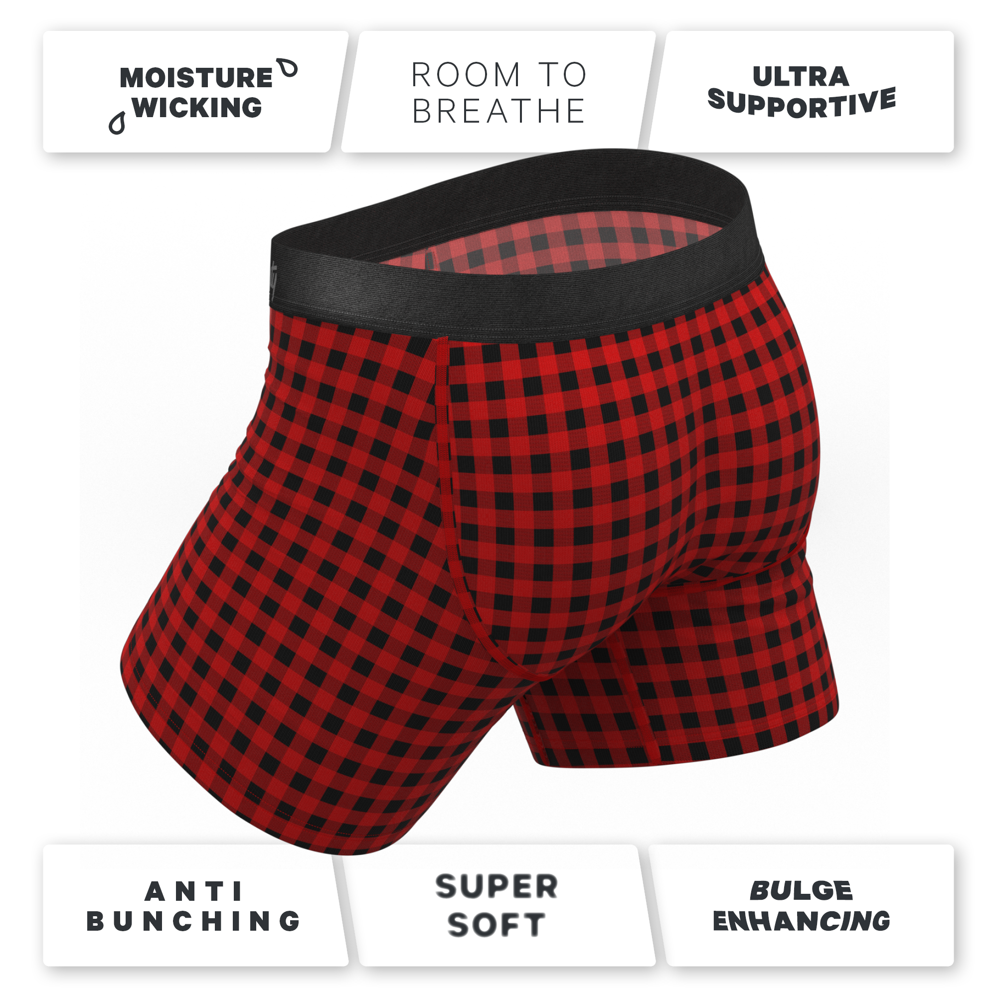 The Cardinal | Micro Buffalo Check Ball Hammock® Pouch Underwear With Fly - Shinesty