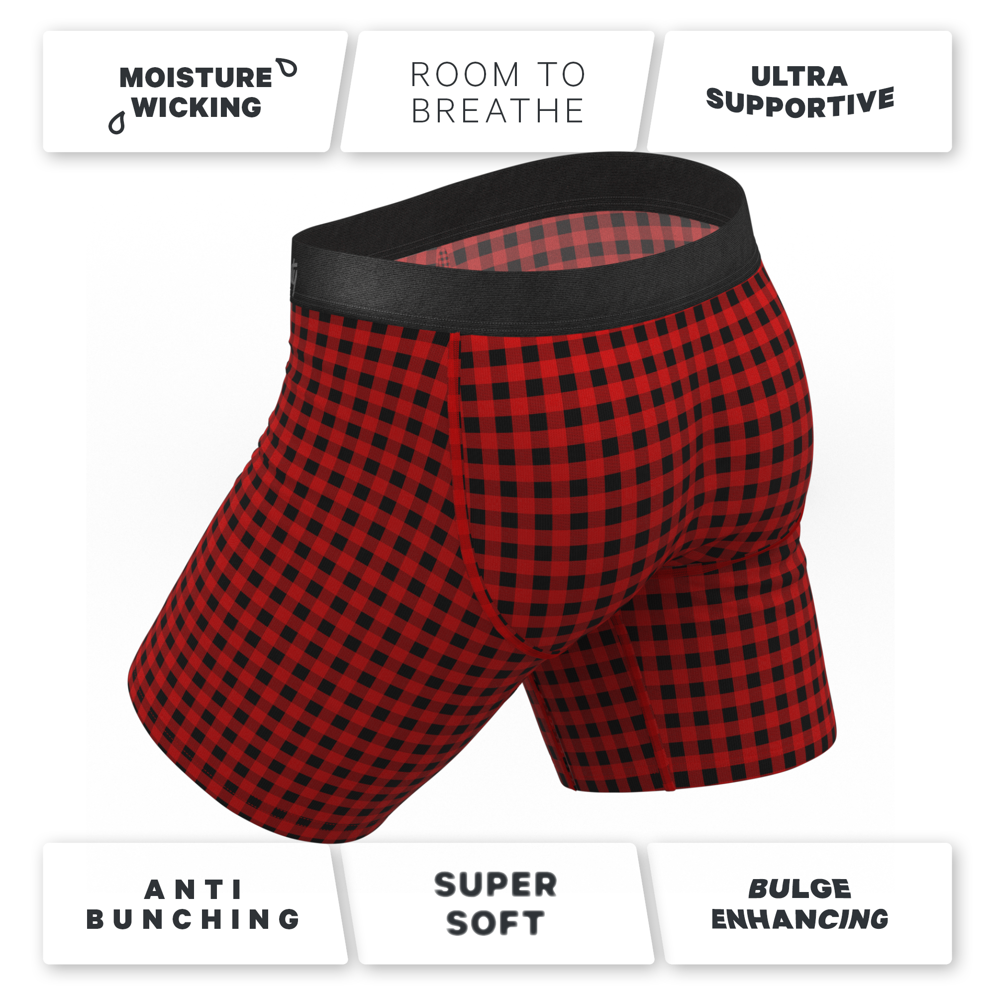The Cardinal | Micro Buffalo Check Ball Hammock® Boxer - Long Leg - Shinesty