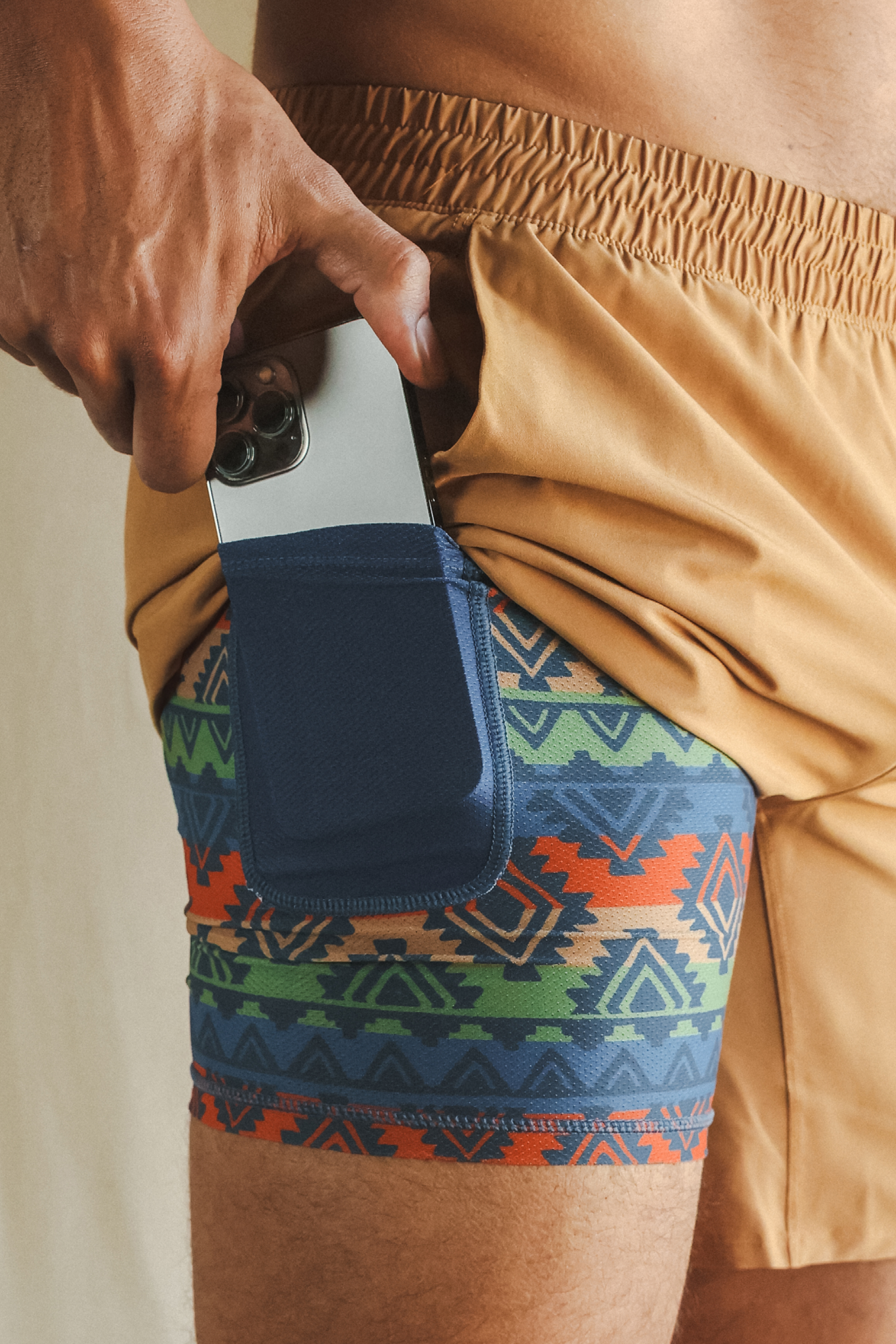 The Casual Thigh Day | Khaki Aztec Ball Hammock® 7 Inch Athletic Shorts - Shinesty