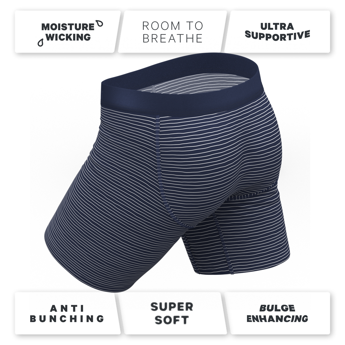 The Cheek Streak | White Stripe Ball Hammock® Boxer - Long Leg - Shinesty