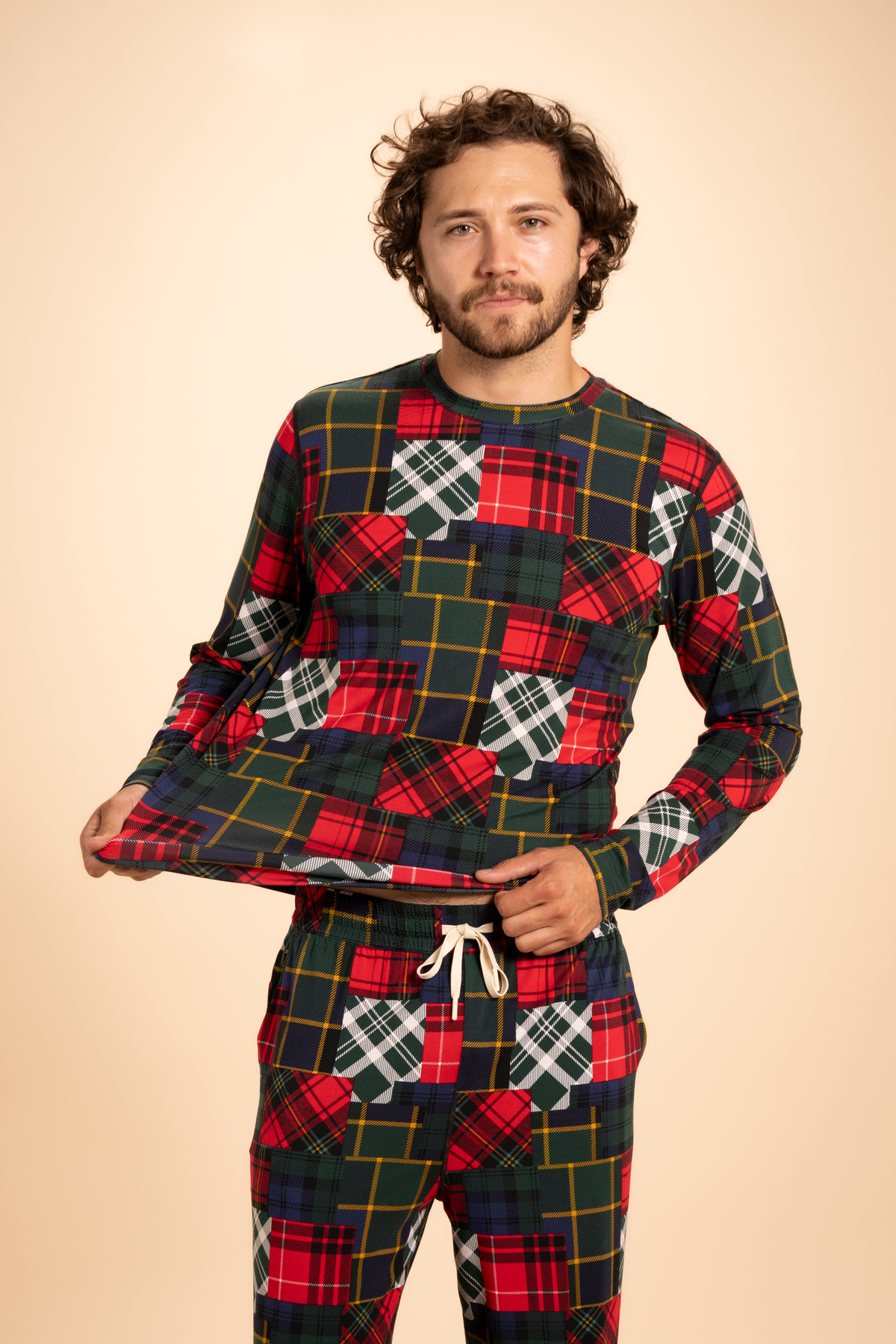The Clash Of The Tartans | Tartan Patchwork SleepDeep™ Men’s Long Sleeve Pajama Shirt - Shinesty