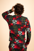 The Clash Of The Tartans | Tartan Patchwork SleepDeep™ Men’s Long Sleeve Pajama Shirt - Shinesty
