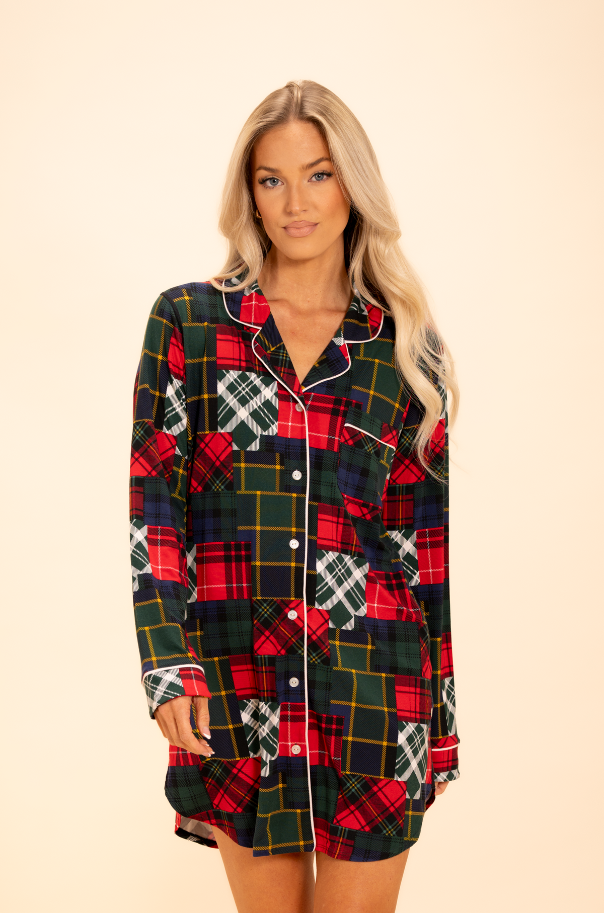 The Clash Of The Tartans | Tartan Patchwork SleepDeep™ Long Sleeve Pajama Dress - Shinesty