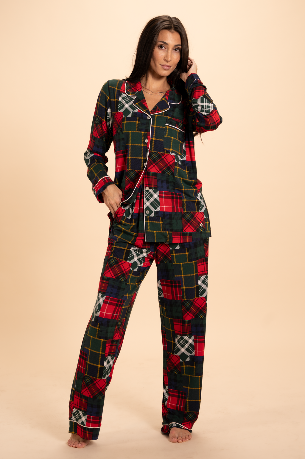 The Clash Of The Tartans | Tartan Patchwork SleepDeep™ Women’s Long Sleeve Pajama Set - Shinesty