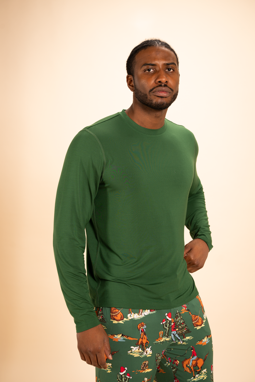 The Cowboy Green | Dark Green SleepDeep™ Men’s Long Sleeve Pajama Shirt - Shinesty