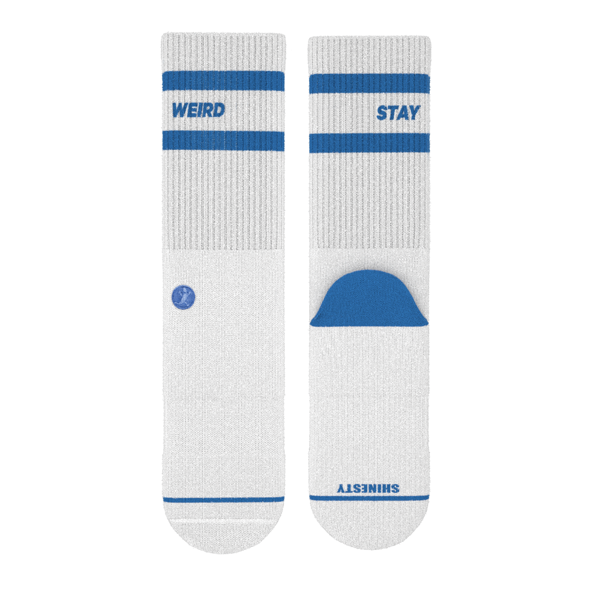 The Cruiser | Blue and White Stripe Heel Hammock™ Crew Socks - Shinesty