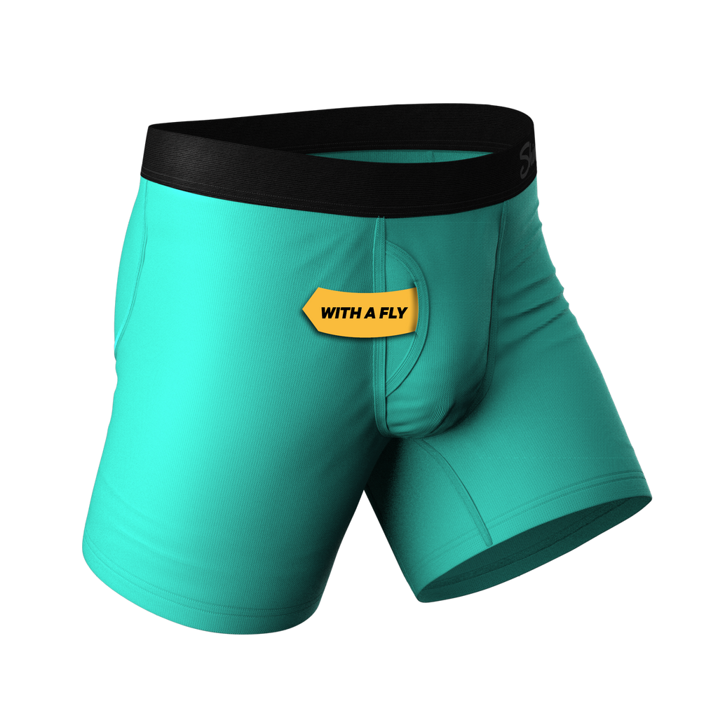 The Cyantific Theory | Turquoise Ball Hammock® Pouch Underwear With Fly - Shinesty