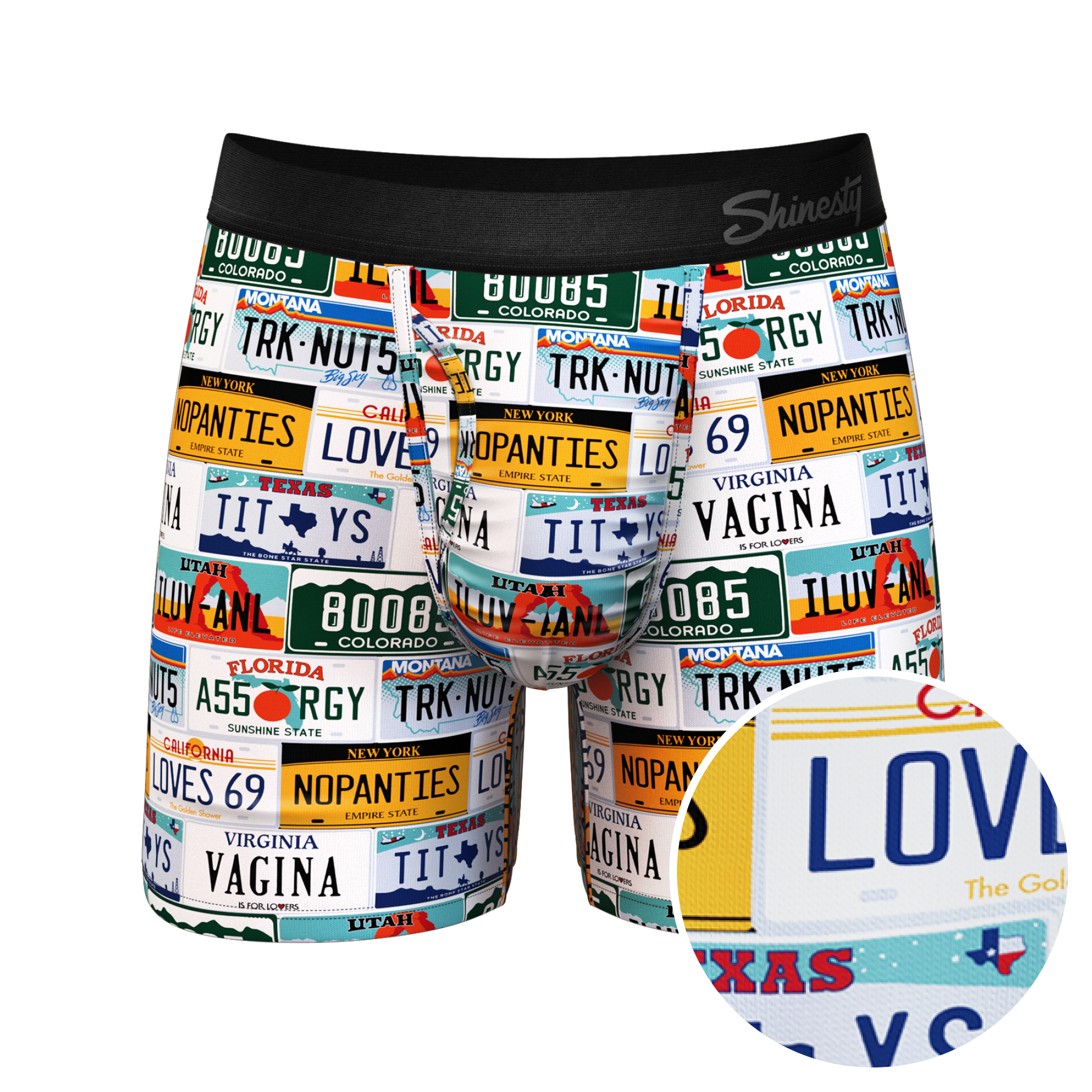 The DMV Catastrophe | License Plates Ball Hammock® Pouch Underwear With Fly - Shinesty