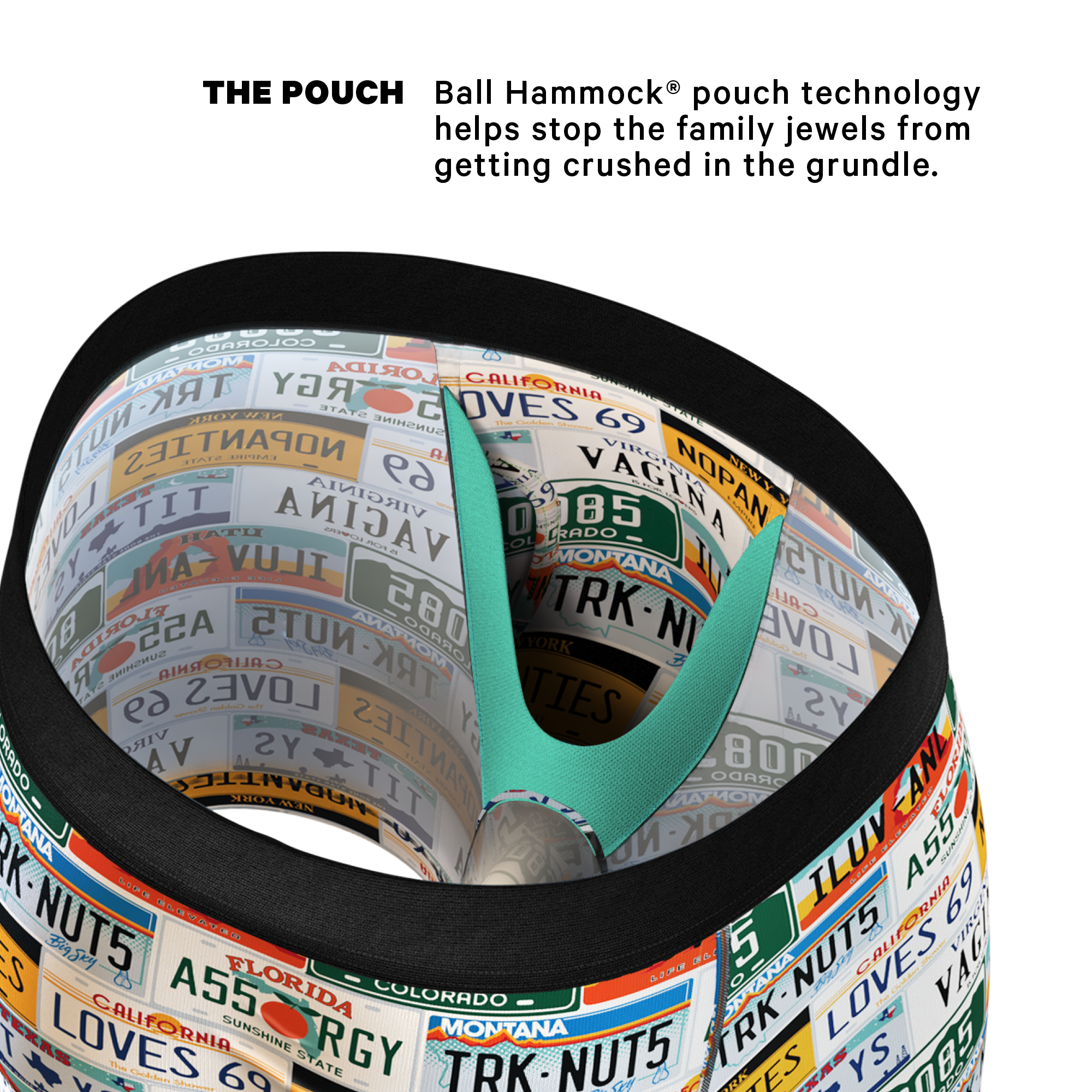 The DMV Catastrophe | License Plates Ball Hammock® Pouch Underwear With Fly - Shinesty