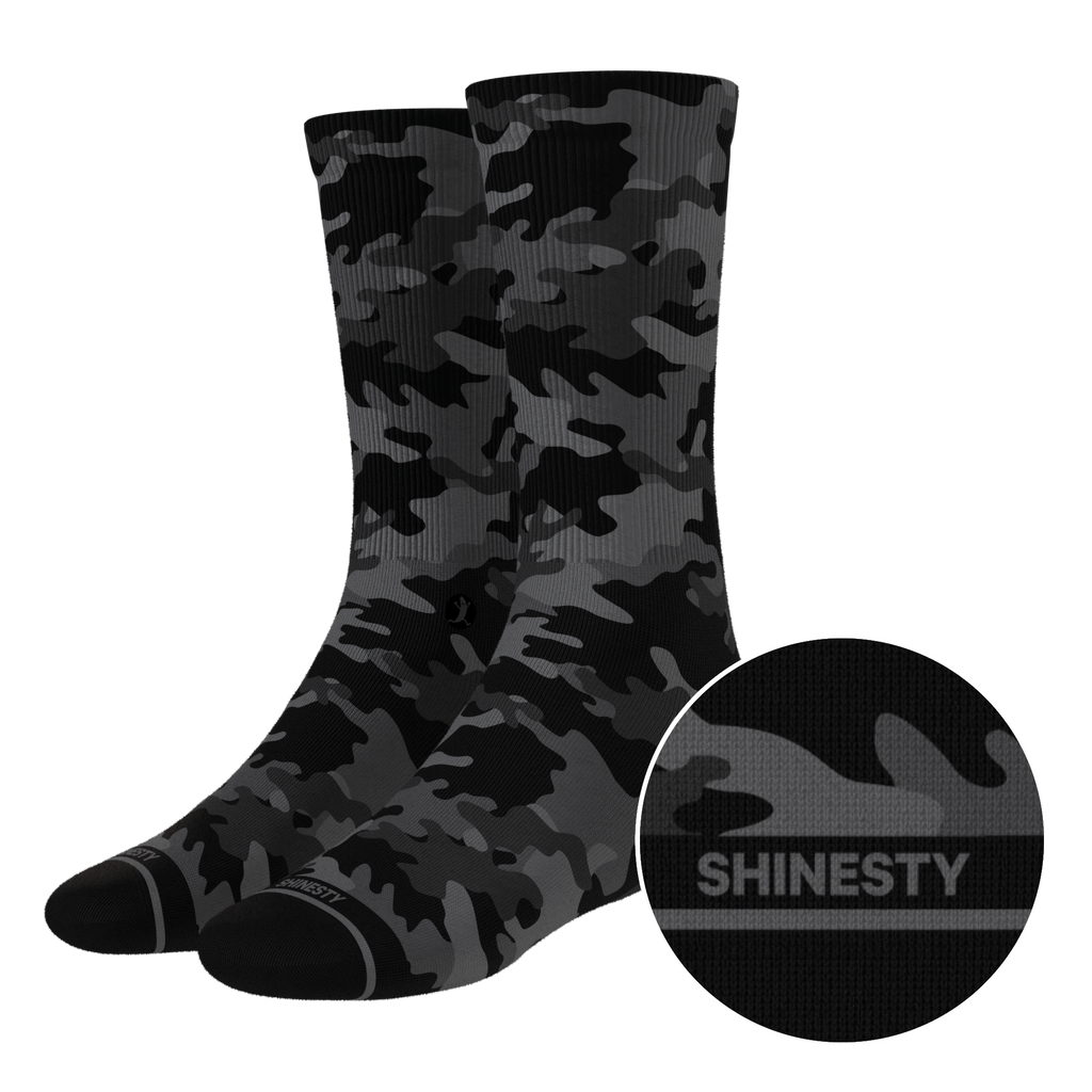 The Darkside | Black Camouflage Heel Hammock™ Crew Socks - Shinesty