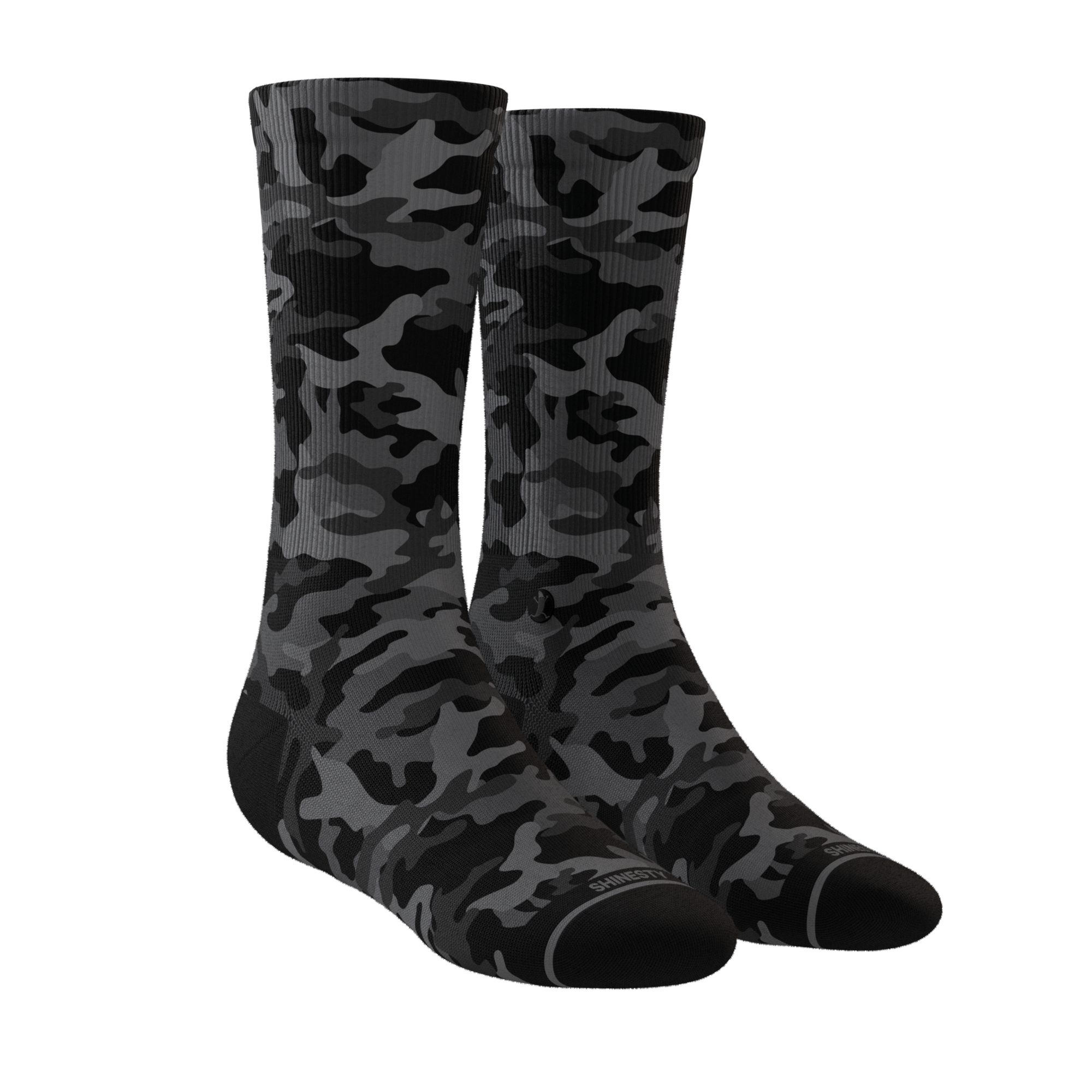 The Darkside | Black Camouflage Heel Hammock™ Crew Socks - Shinesty