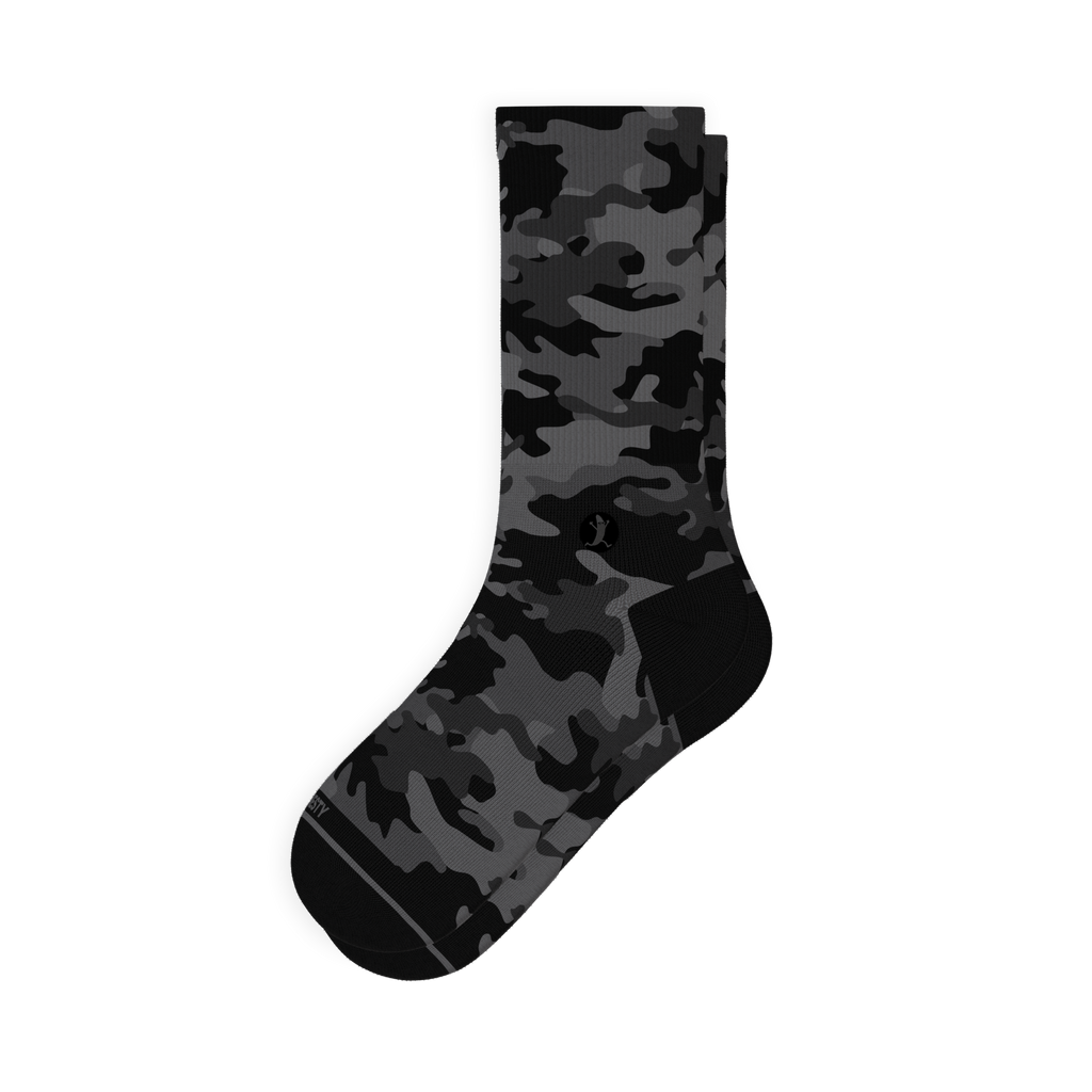 The Darkside | Black Camouflage Heel Hammock™ Crew Socks - Shinesty