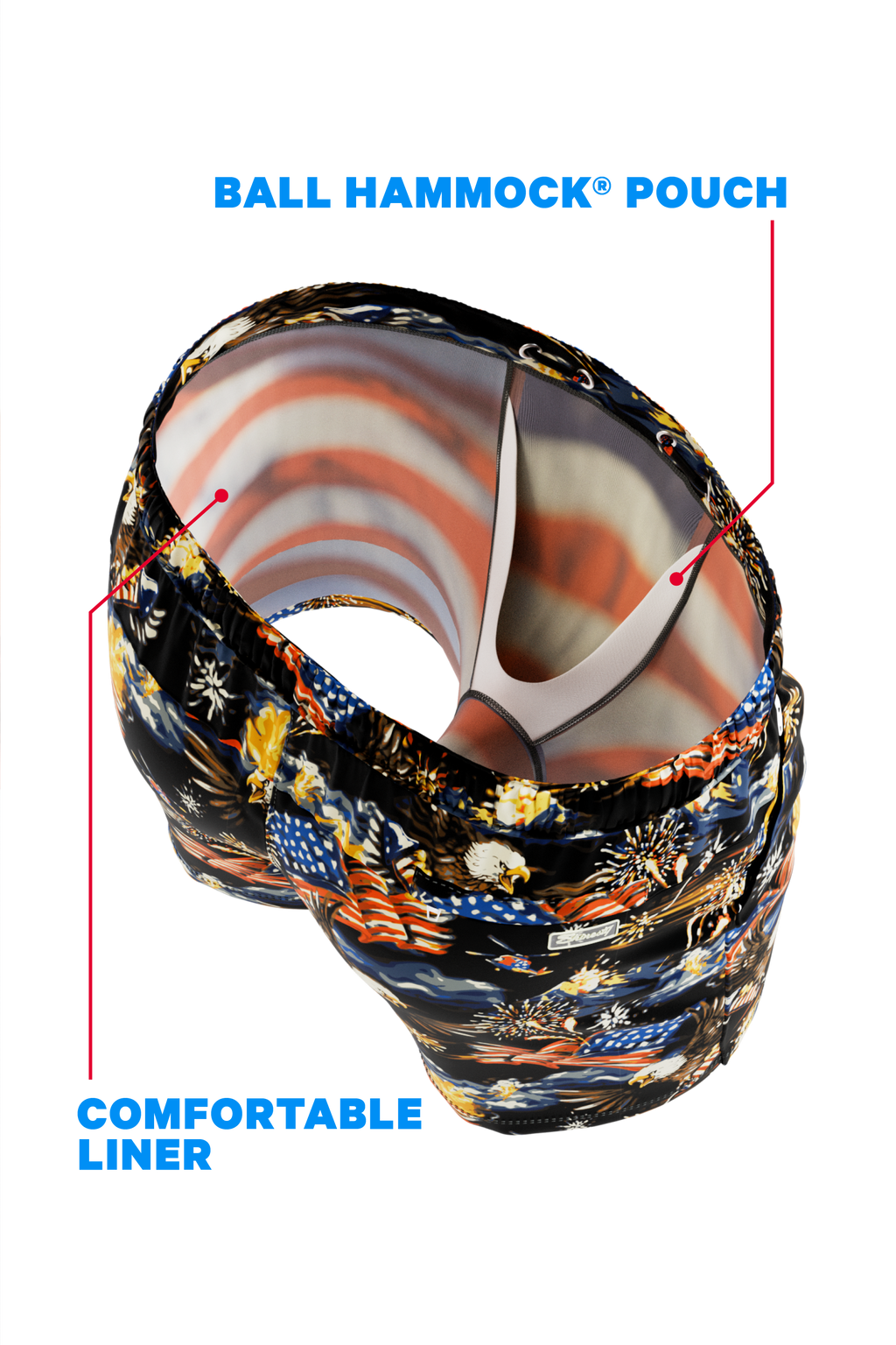 The Declaration | Americana Eagles Ball Hammock® Pouch 8" Swim Trunks - Shinesty
