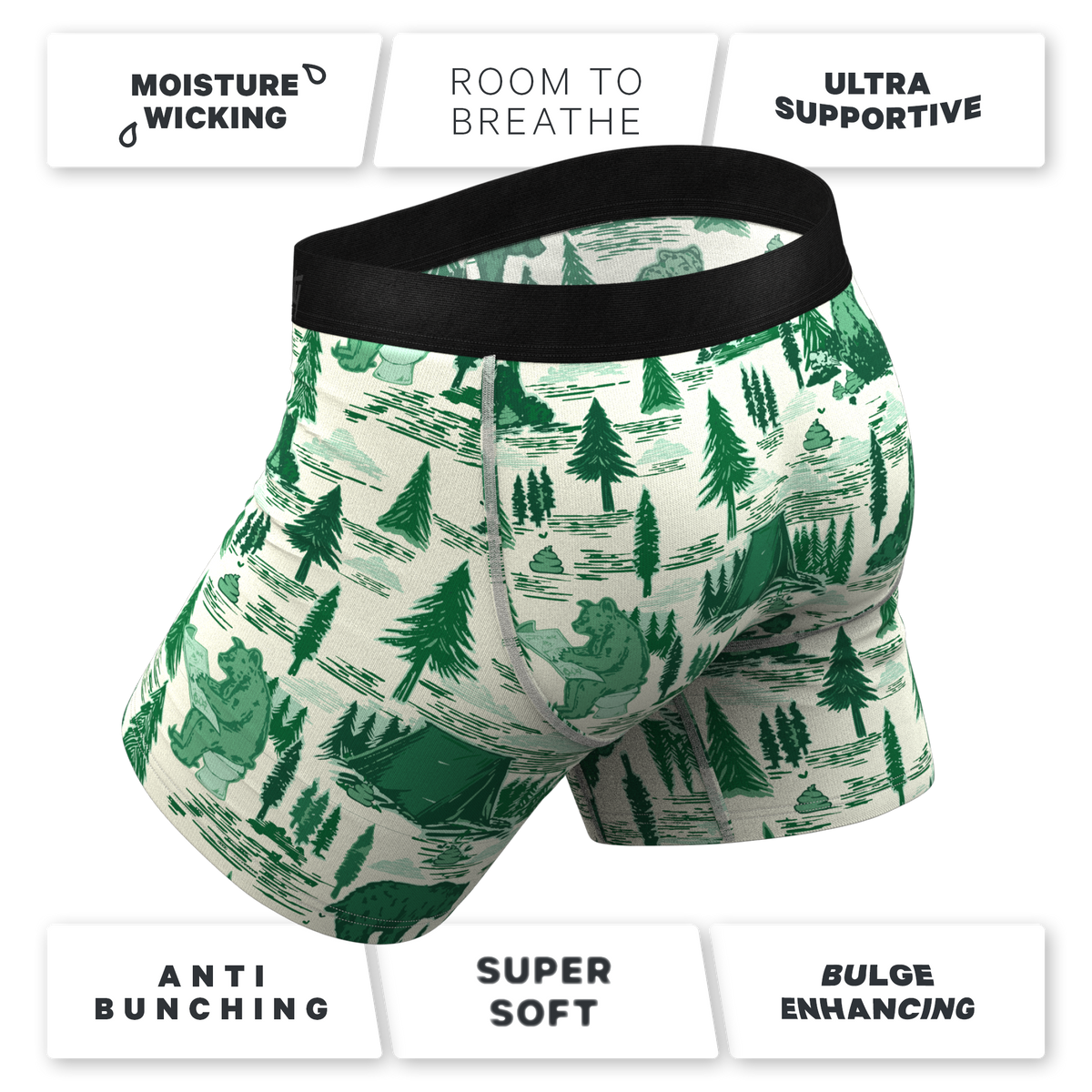 The Does A Bear | Green Toilet Bear Ball Hammock® Pouch Underwear With Fly - Shinesty