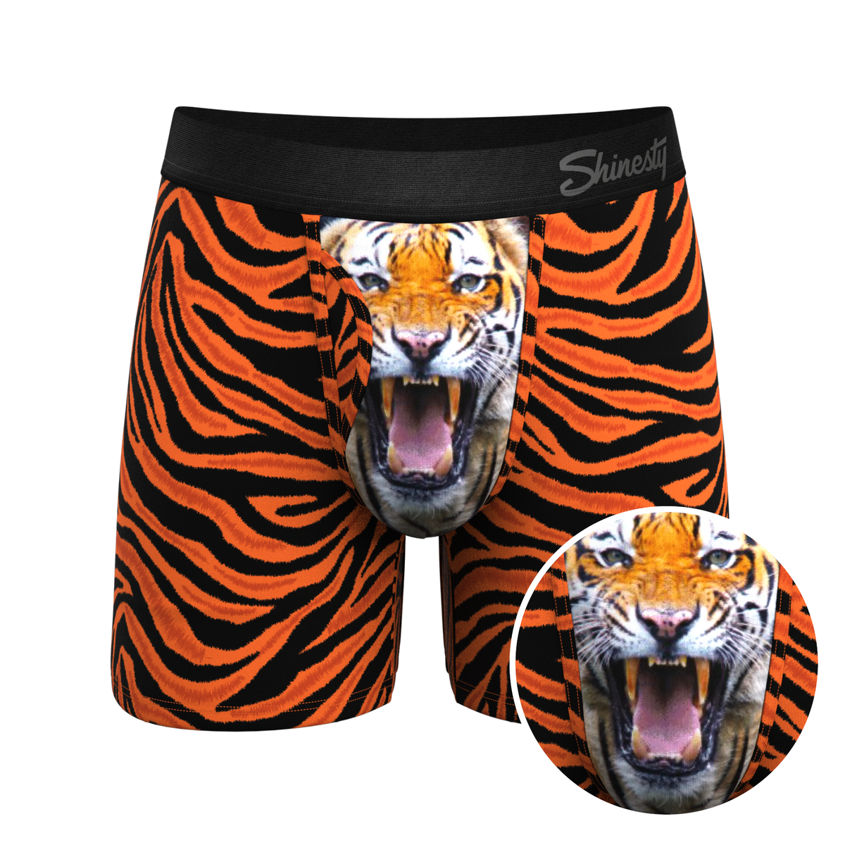The Feral Feline | Tiger Print Ball Hammock® Pouch Underwear With Fly - Shinesty