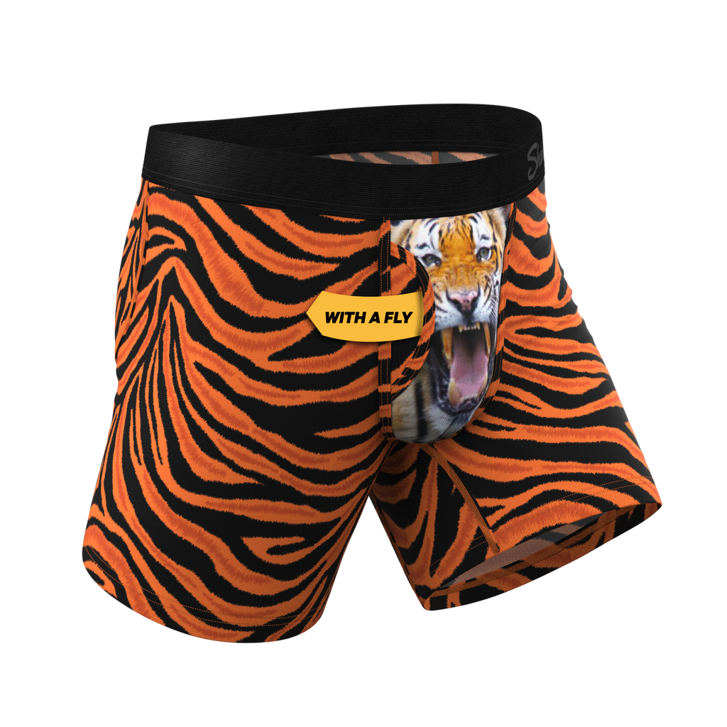 The Feral Feline | Tiger Print Ball Hammock® Pouch Underwear With Fly - Shinesty