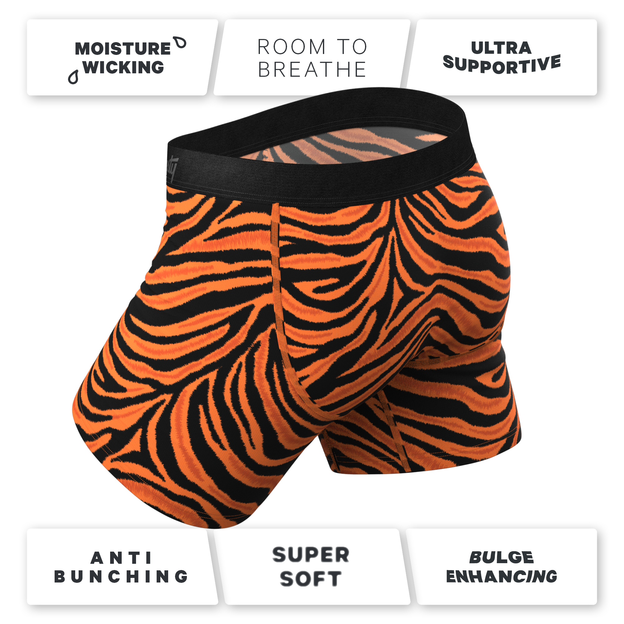 The Feral Feline | Tiger Print Ball Hammock® Pouch Underwear With Fly - Shinesty
