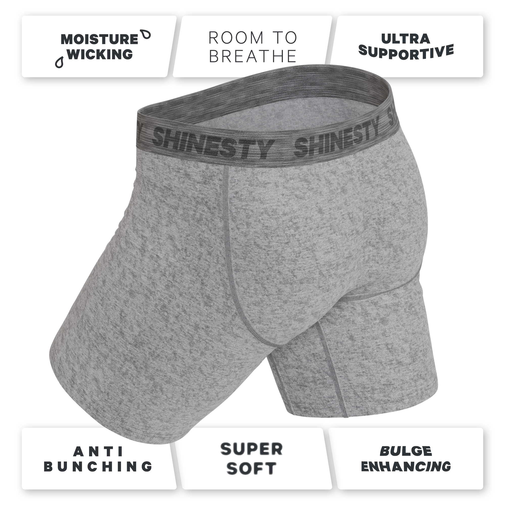 The Flintstone | Heather Grey and Black Ball Hammock® Boxer - Long Leg - Shinesty